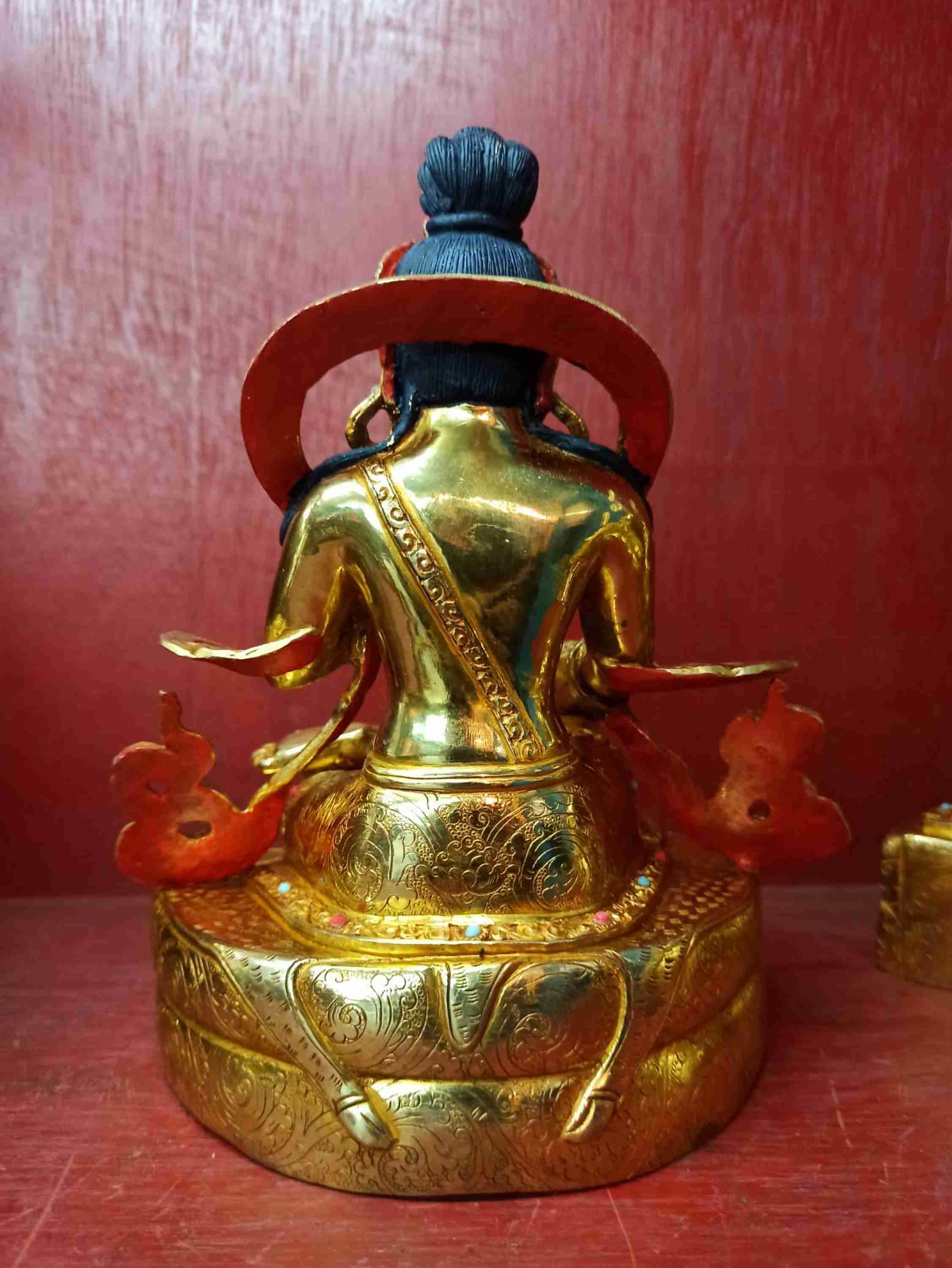 Buddhist Handmade Statue Of Naropa, full Gold Plated, Stone Setting, Face Painted