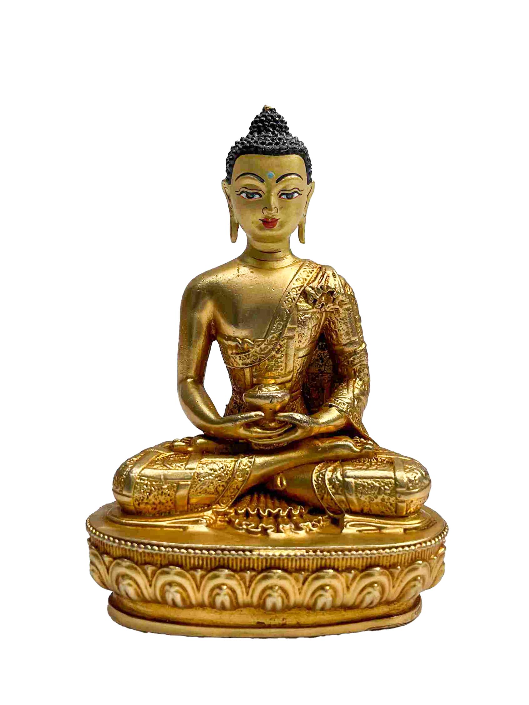 Buddhist Handmade Statue Of Pancha Buddha Set Of Shakyamuni Buddha, Amitabha Buddha, Ratnasambhava Buddha, Vairochana Buddha, Amoghasiddi Buddha, full Gold Plated, Face Painted, per Pcs 200grams