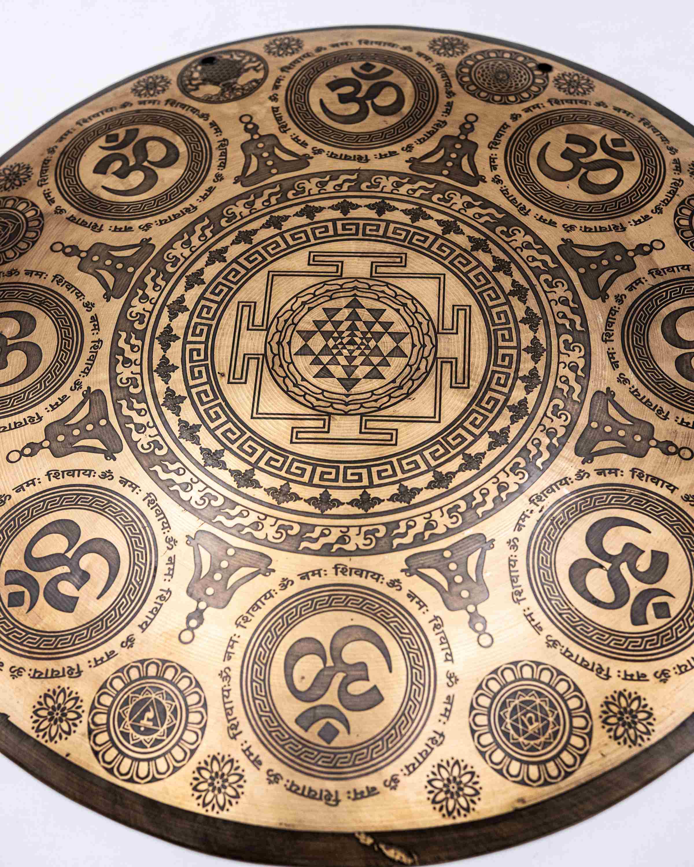 Tibetan handmade Gongs With mandala Design, Hindu Om, Wind Gong, Flat Gong