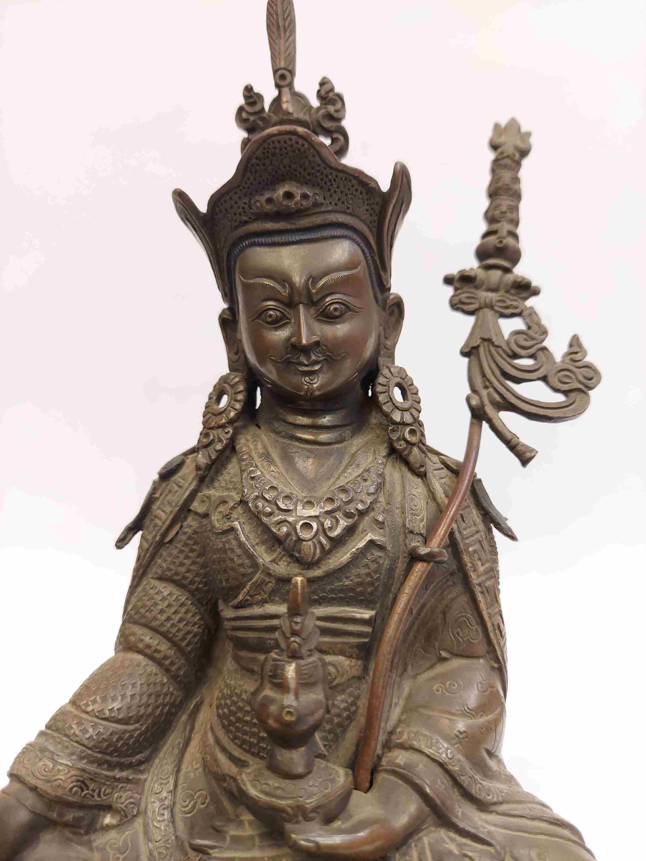 Buddhist Handmade Statue Of Padmasambhava guru Rinpoche, chocolate Oxidized, sold