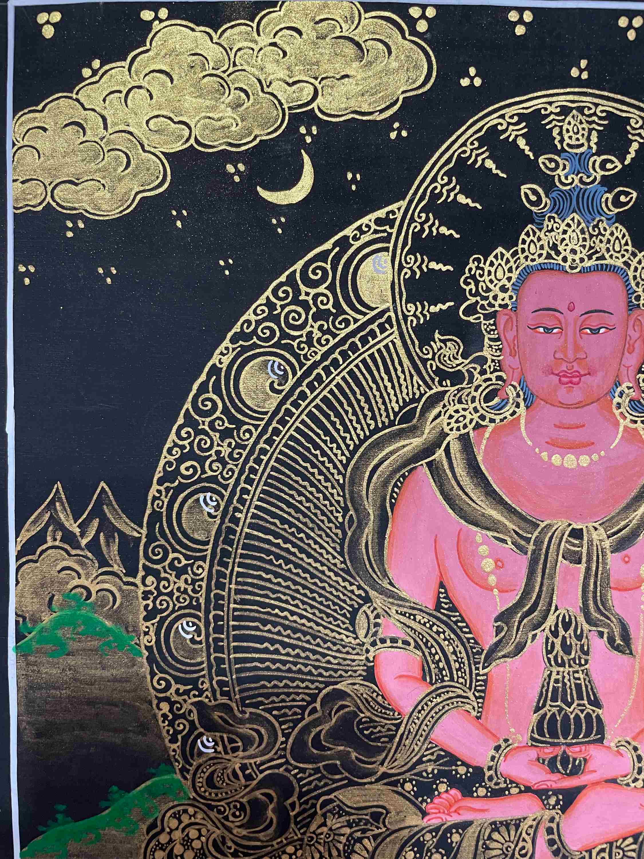Buddhist Handmade Thangka Painting Of Aparimita, Amitayus, real Gold, Hand Painted, Amitayus, Chepame
