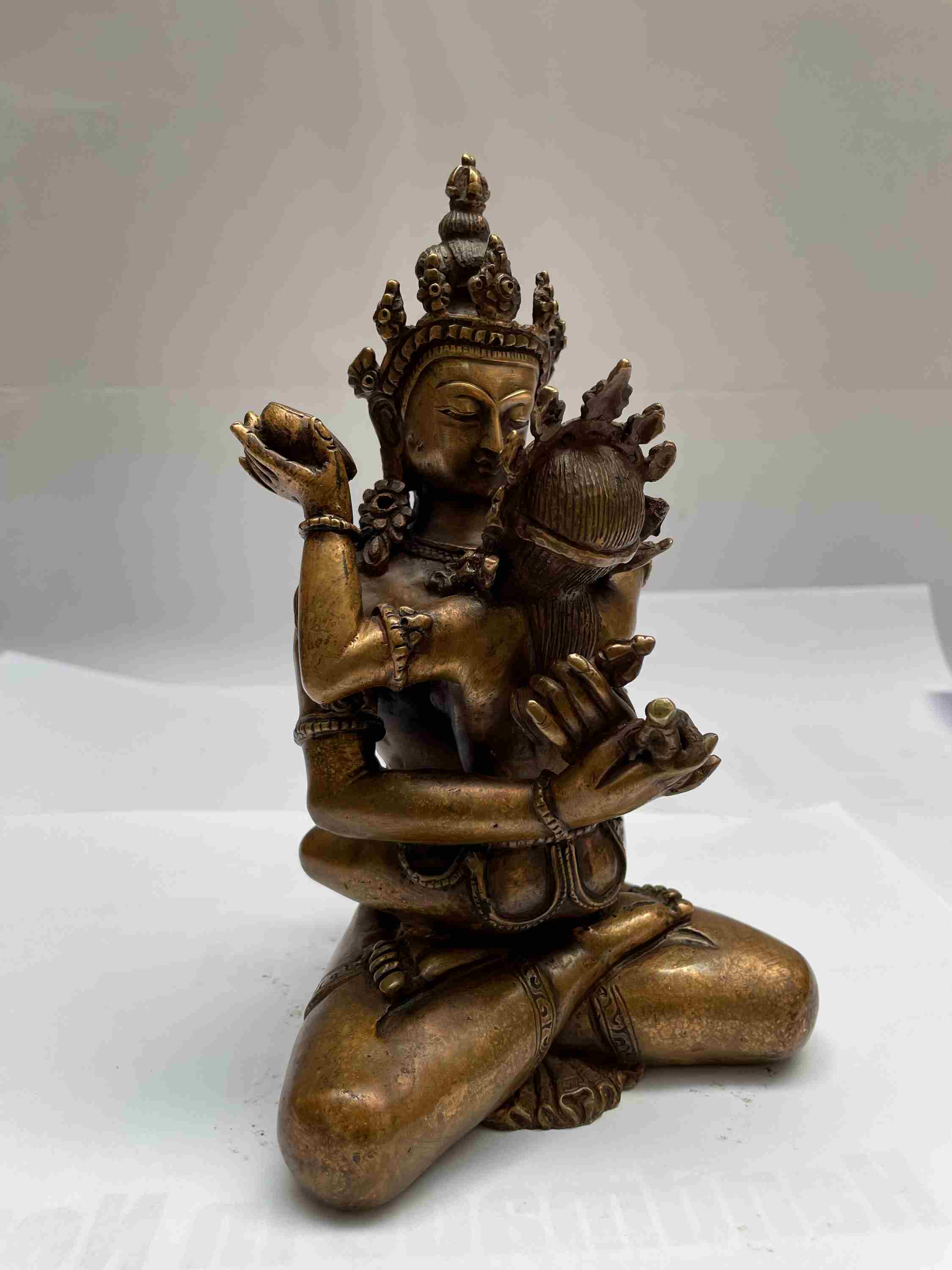 Buddhist Handmade Statue Of Vajradhara With Consort, shakti, Yab-yum, full Gold Plated, Antique Finishing