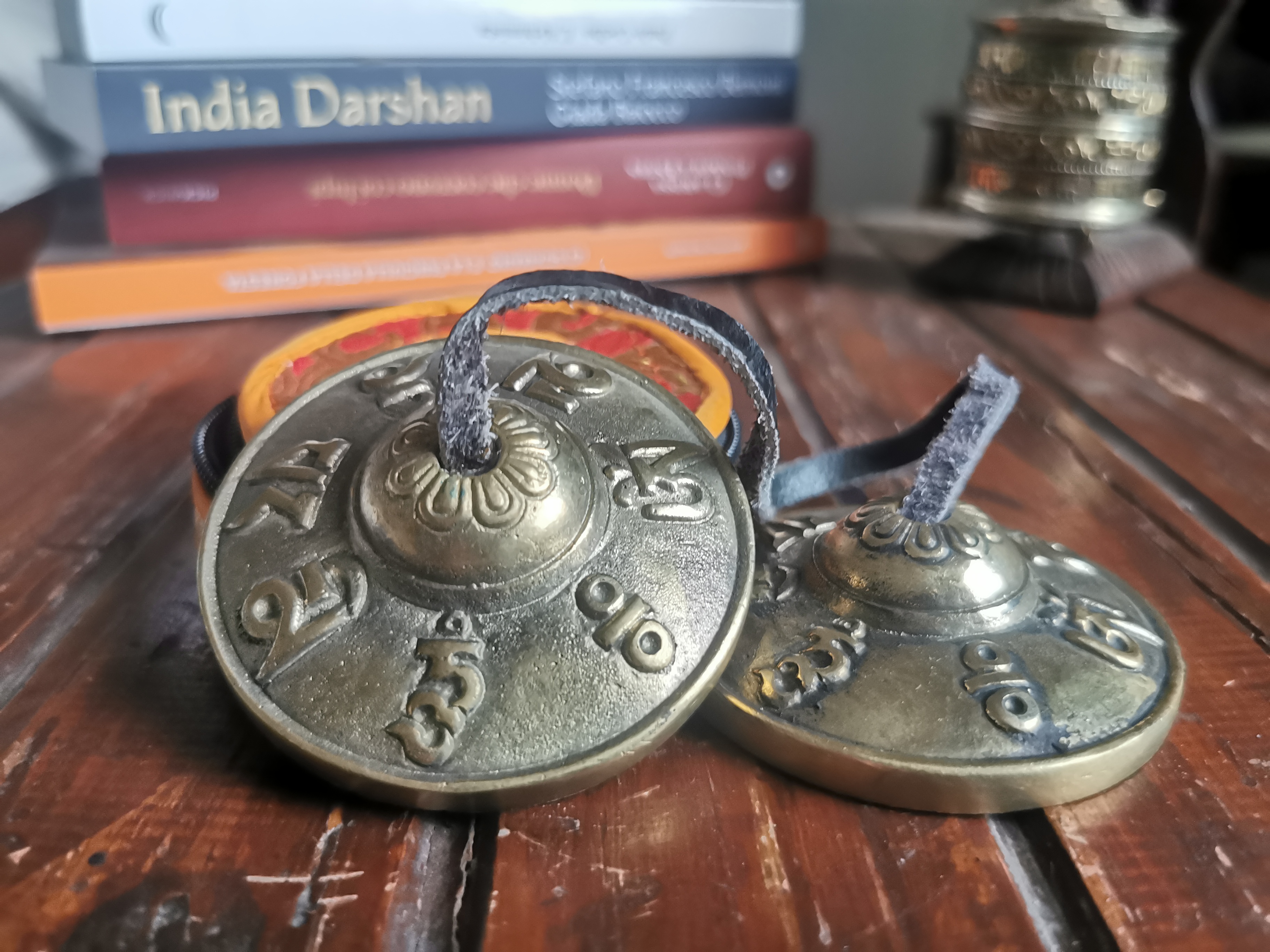 Buddhist Bronze Tingsha om Mane Padme Om With Cover