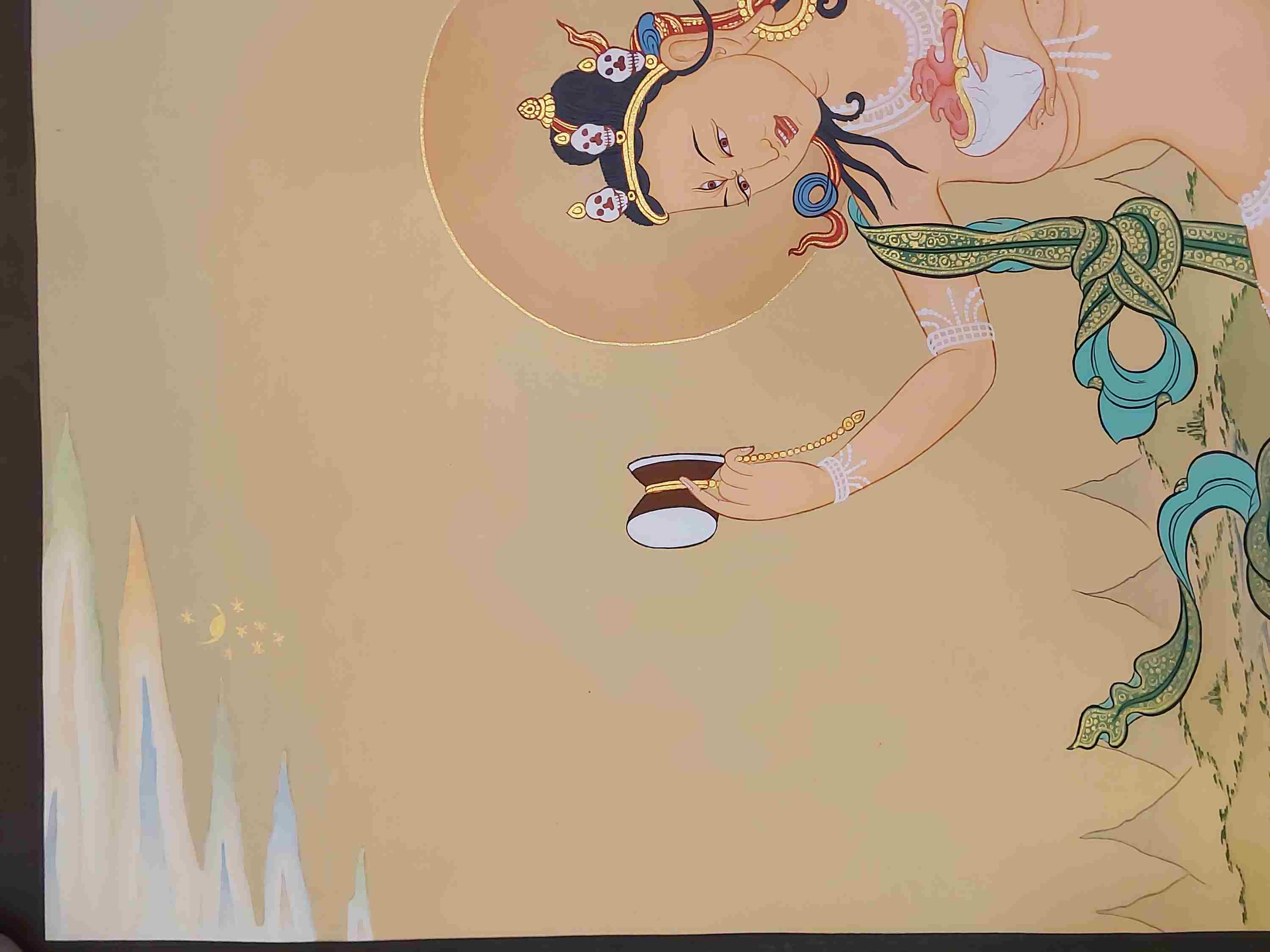 karma Gadri Art Style, Buddhist Handmade Thangka Of Dakini, hand Painted, Real Gold
