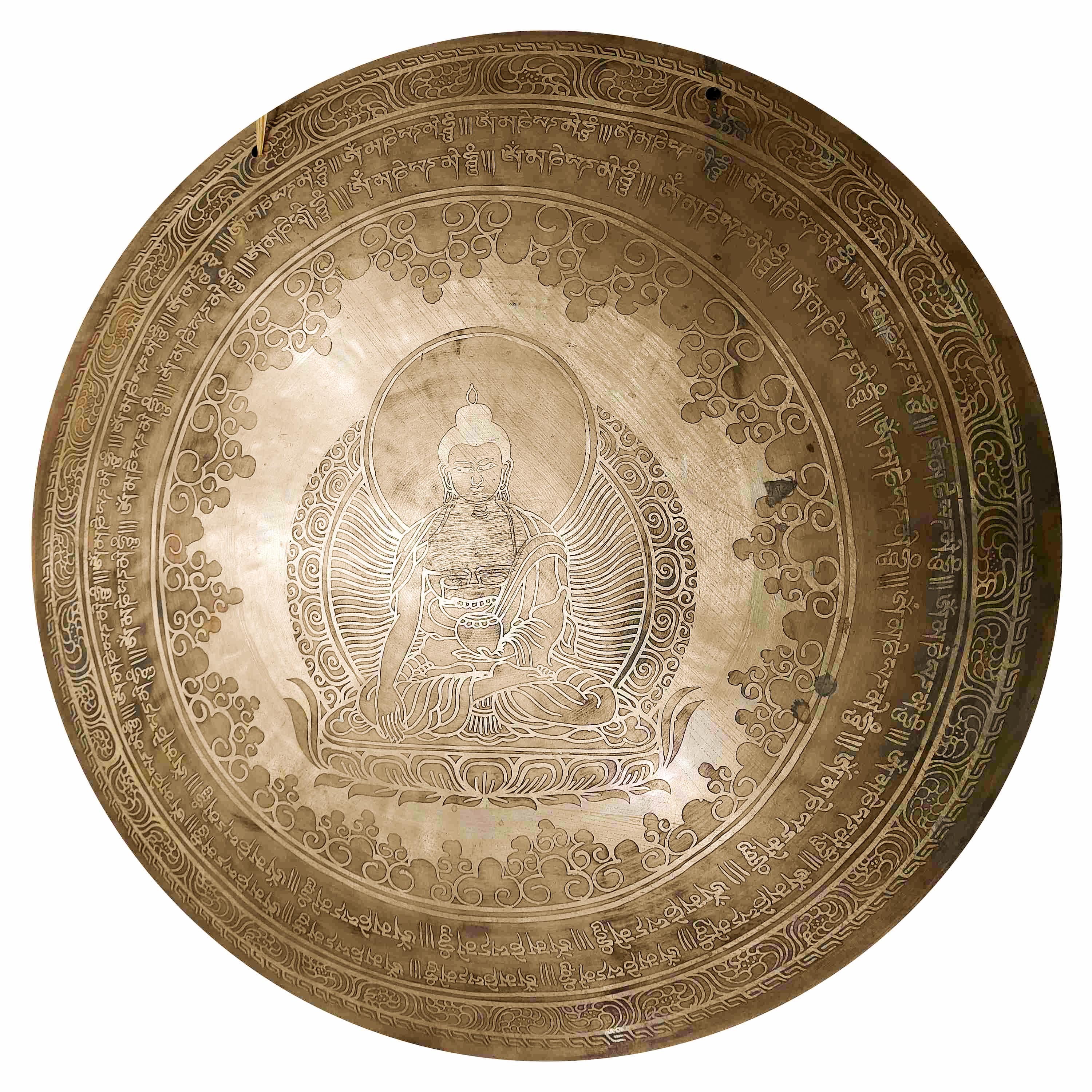 Tibetan {handmade Gong With Buddha Design, Wind Gong, Flat Gong
