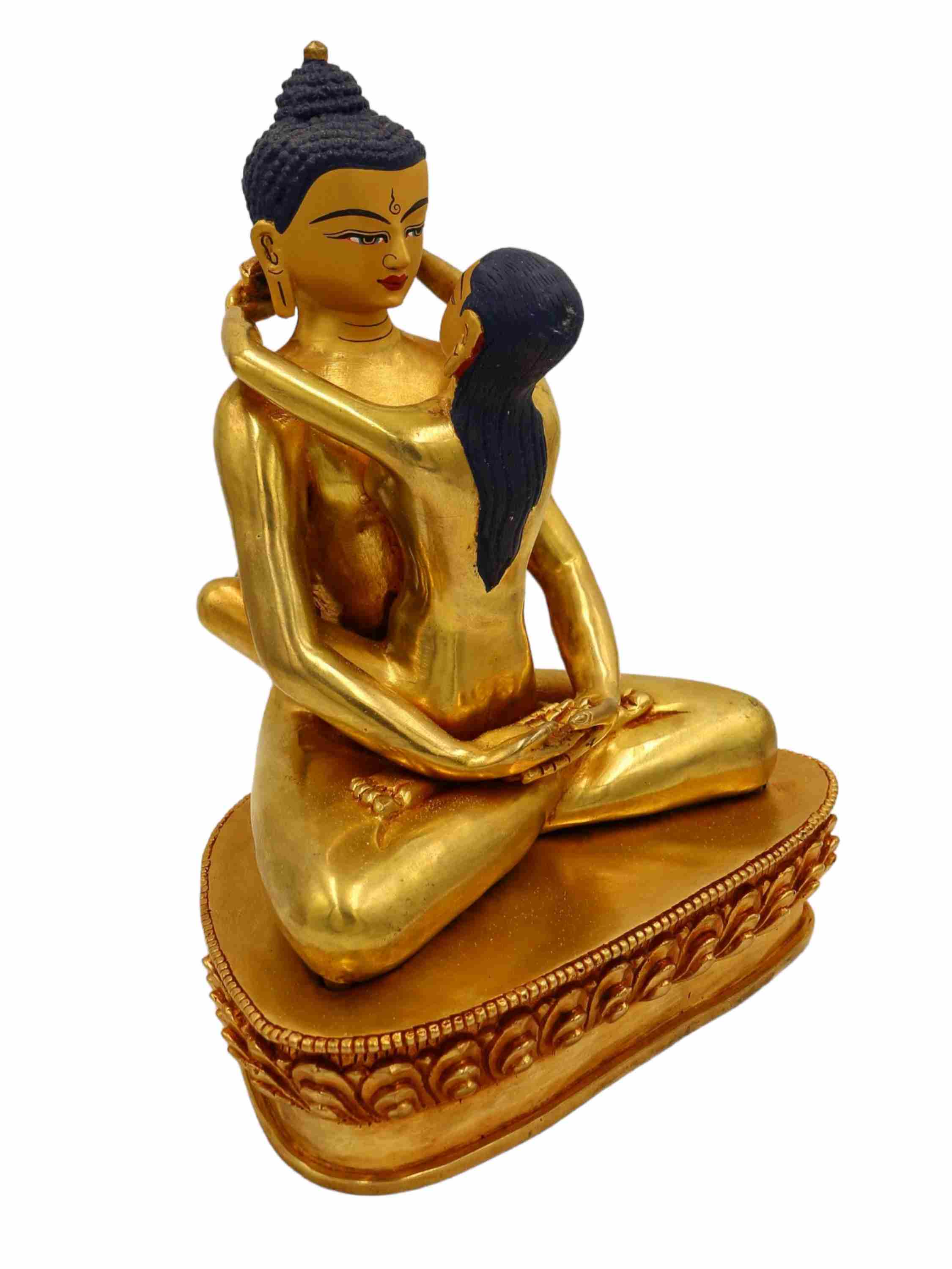 Buddhist Handmade Statue Of samantabhadra, full Fire Gold Plated, With Painted Face