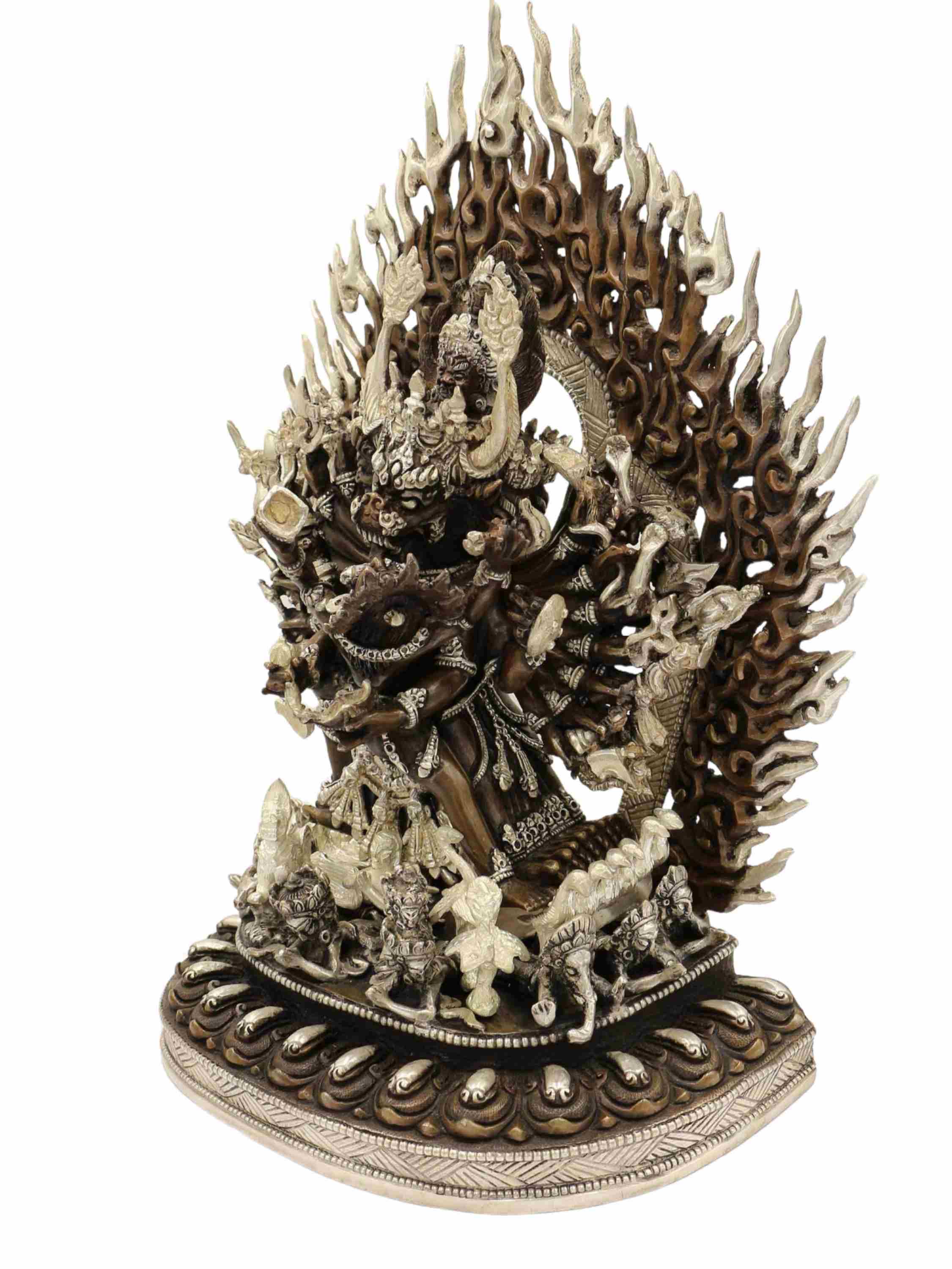Buddhist Handmade Statue Of yamantaka Vajrabhairava, chocolate Oxidation With Silver Plating