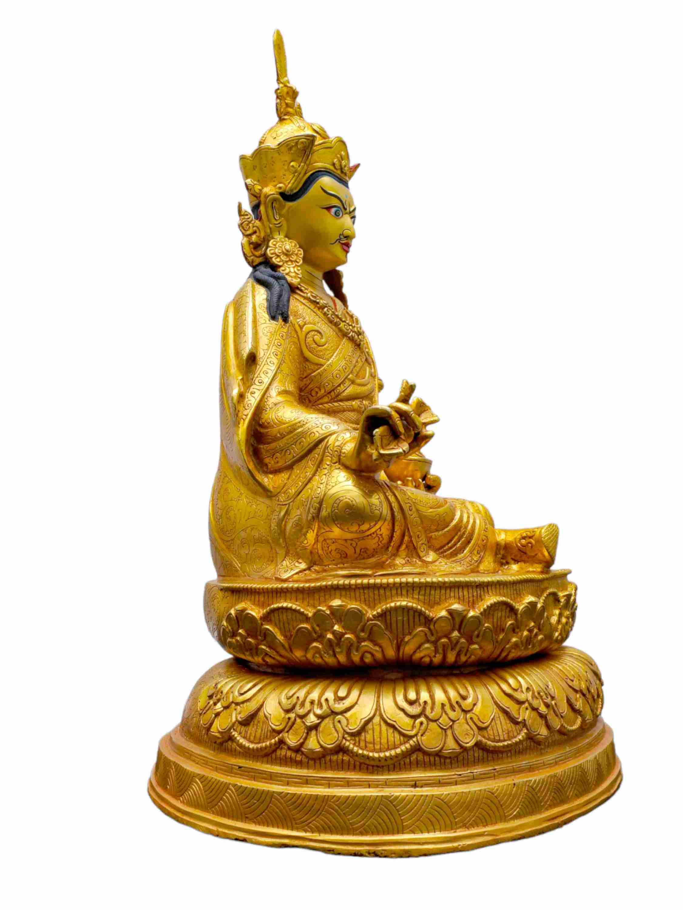 Buddhist Statue Of Padmasambhava guru Rinpoche. Finishing gold Plated