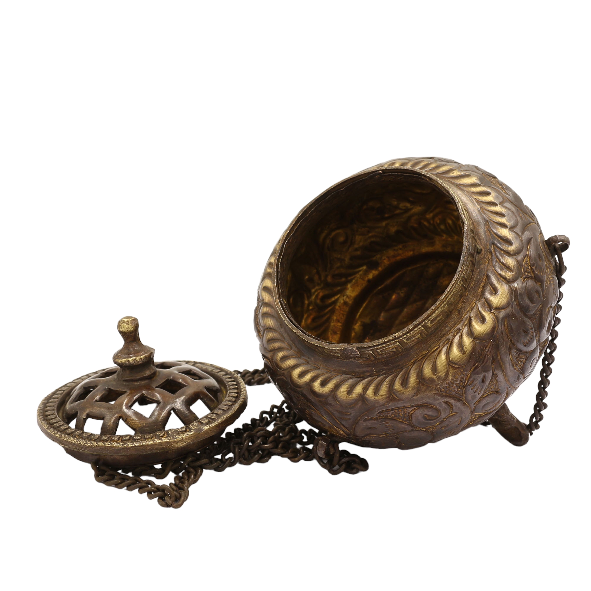 Hand Beaten Metal Incense Burner, brass And Copper, hanging & Swinging