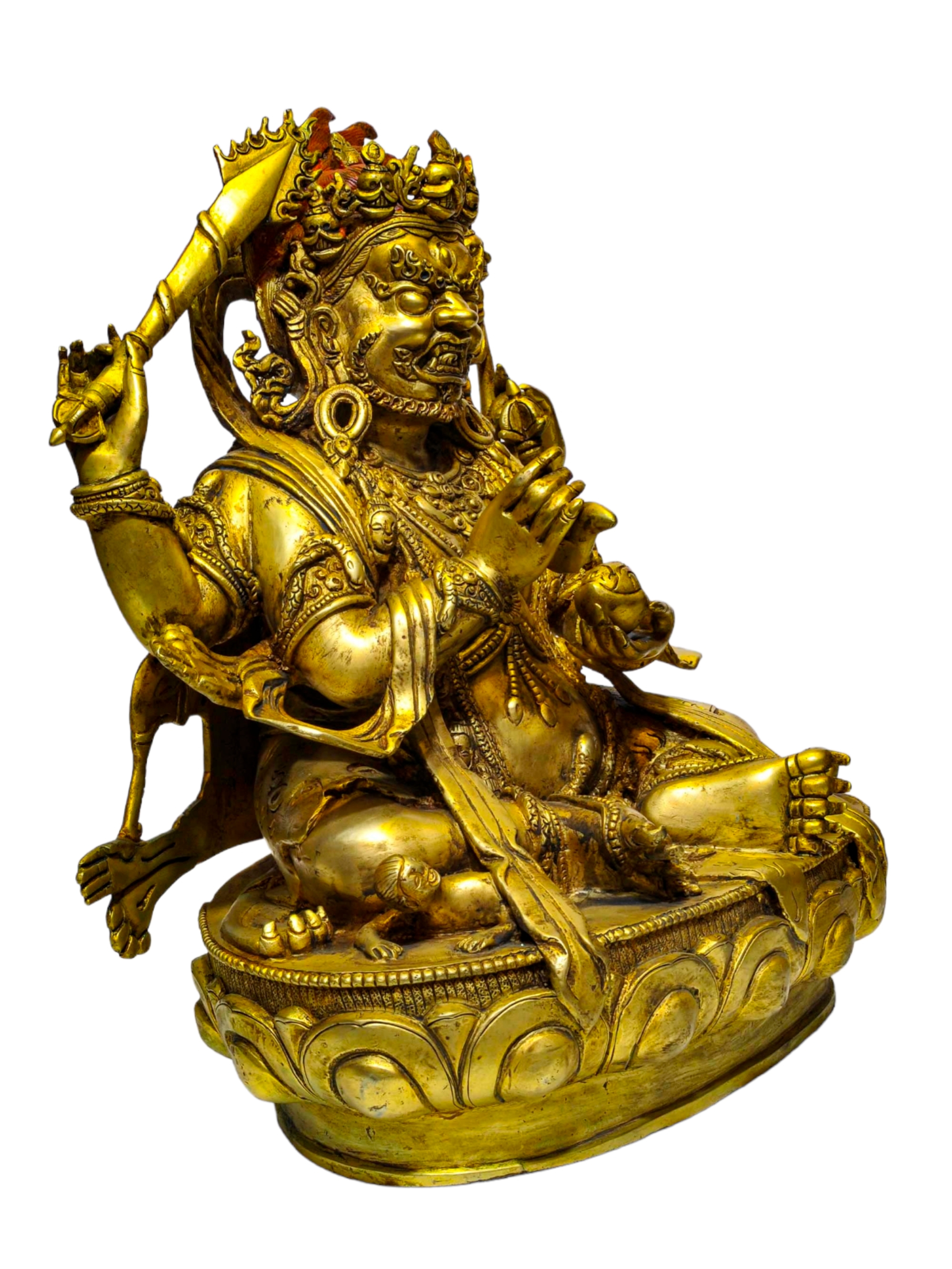 Buddhist Statue Of black Mahakala, Chucheppa Mahakala, Full Gold Plated Antique Finishing