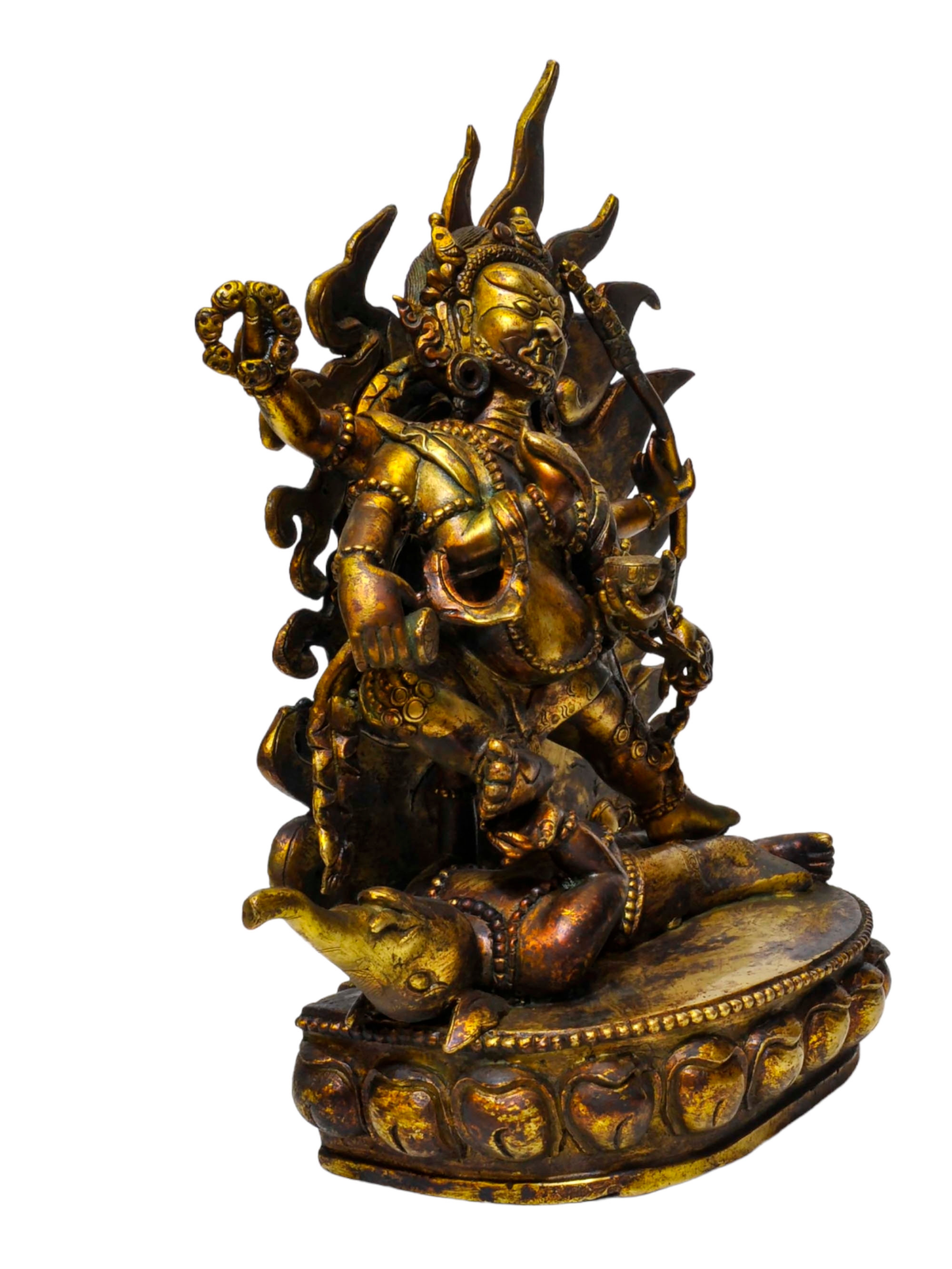 Buddhist Statue Of black Mahakala, Full Gold Plated, Antique Finishing