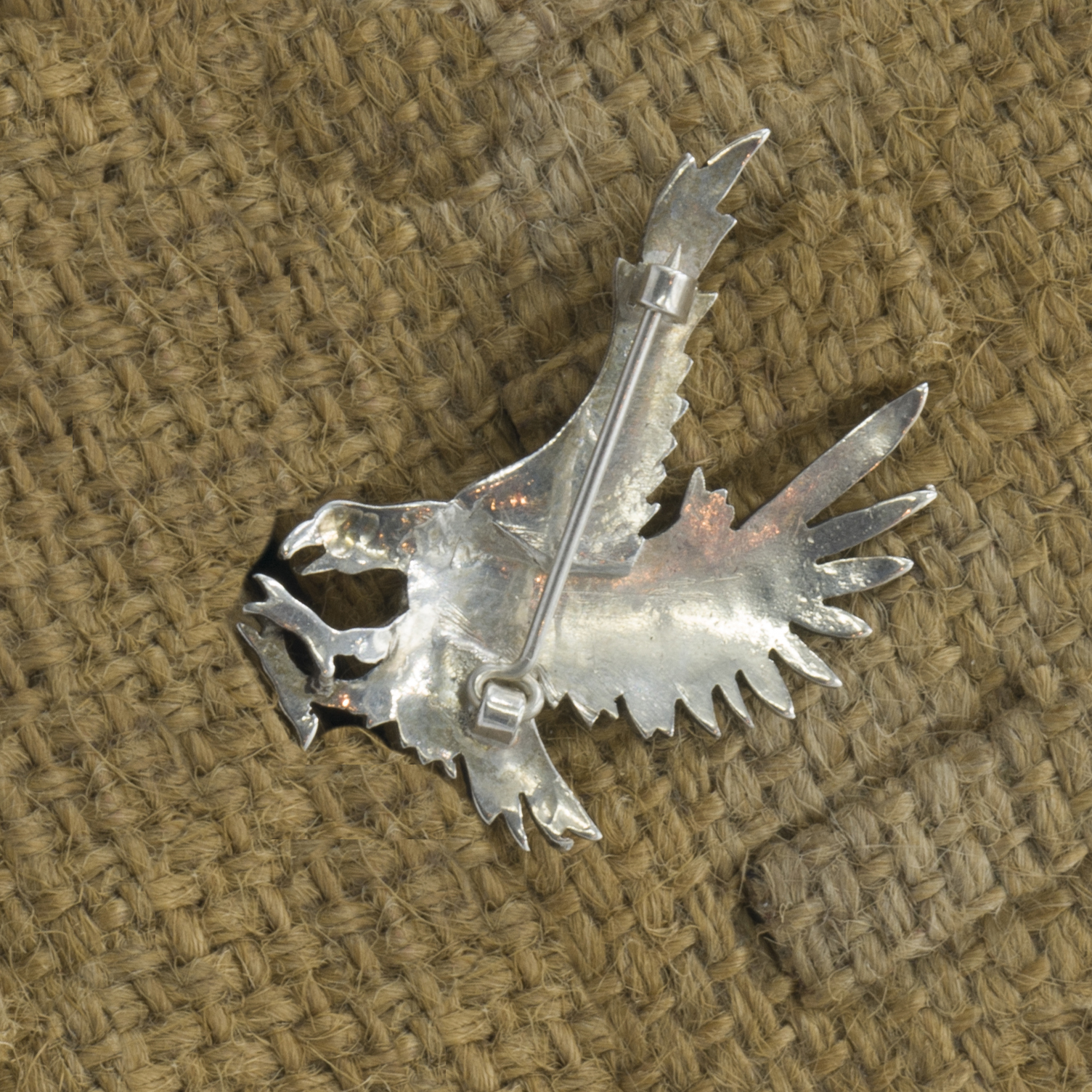 Classic Sterling Silver Flying Eagle Theme Etched Brooch