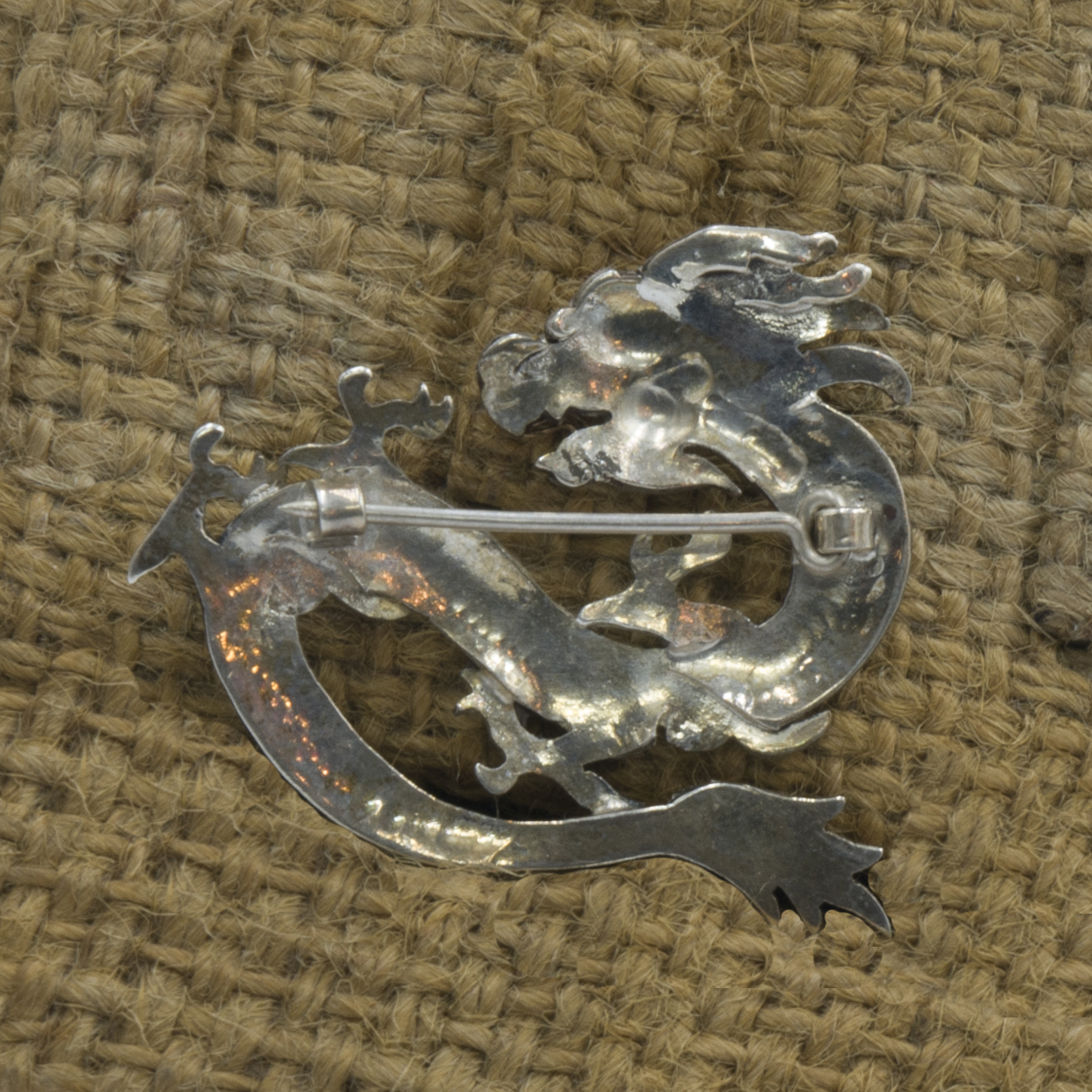 Classic Sterling Silver Dragon Theme Etched Brooch