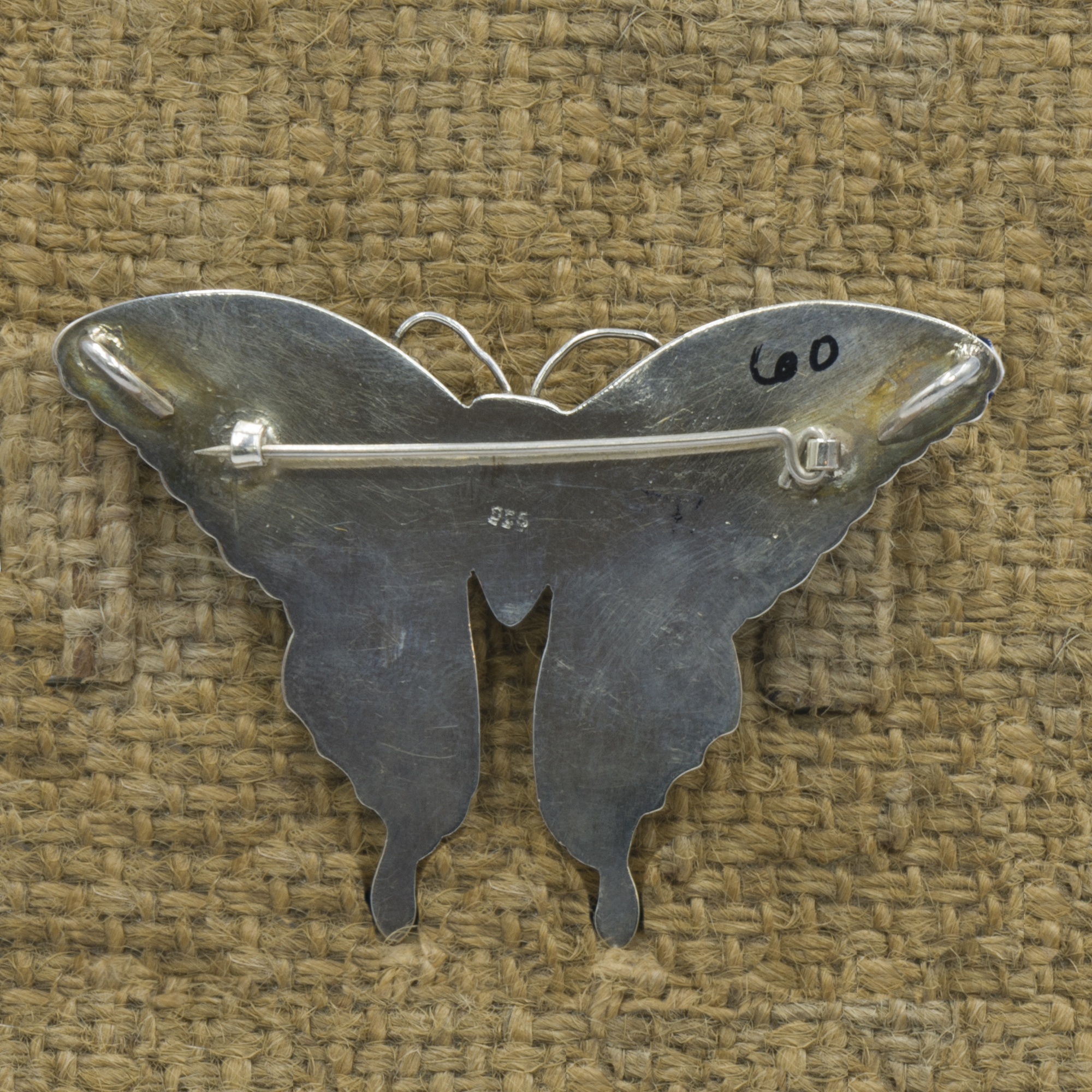 Classic Sterling Silver Butterfly Theme Etched Brooch, stone Setting