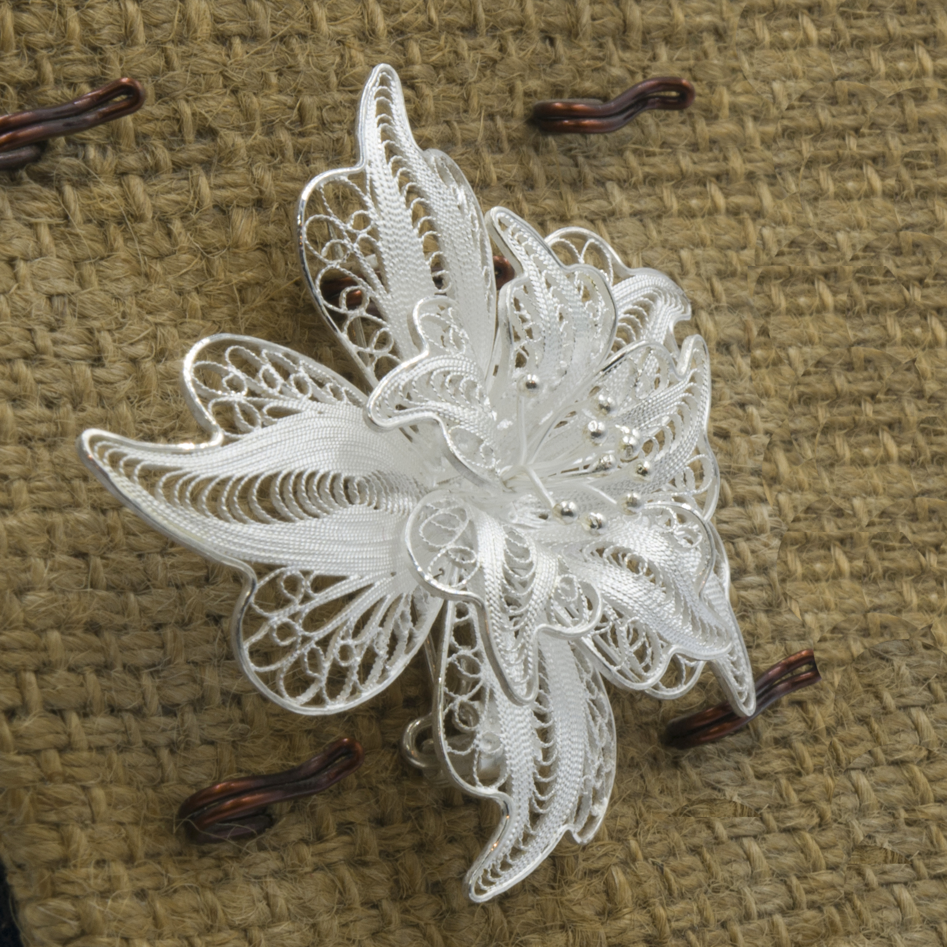 Classic Sterling Silver Flower Design Etched Brooch