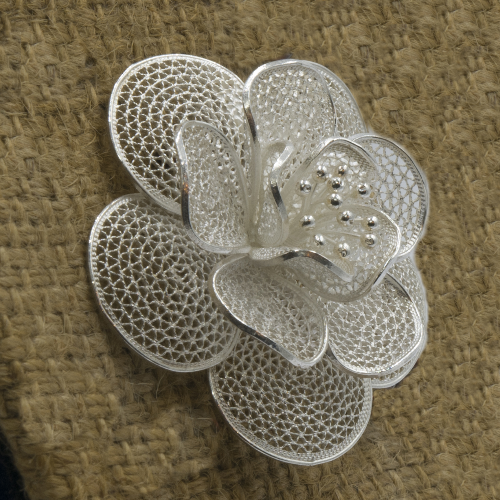 Classic Sterling Silver Flower Design Etched Brooch
