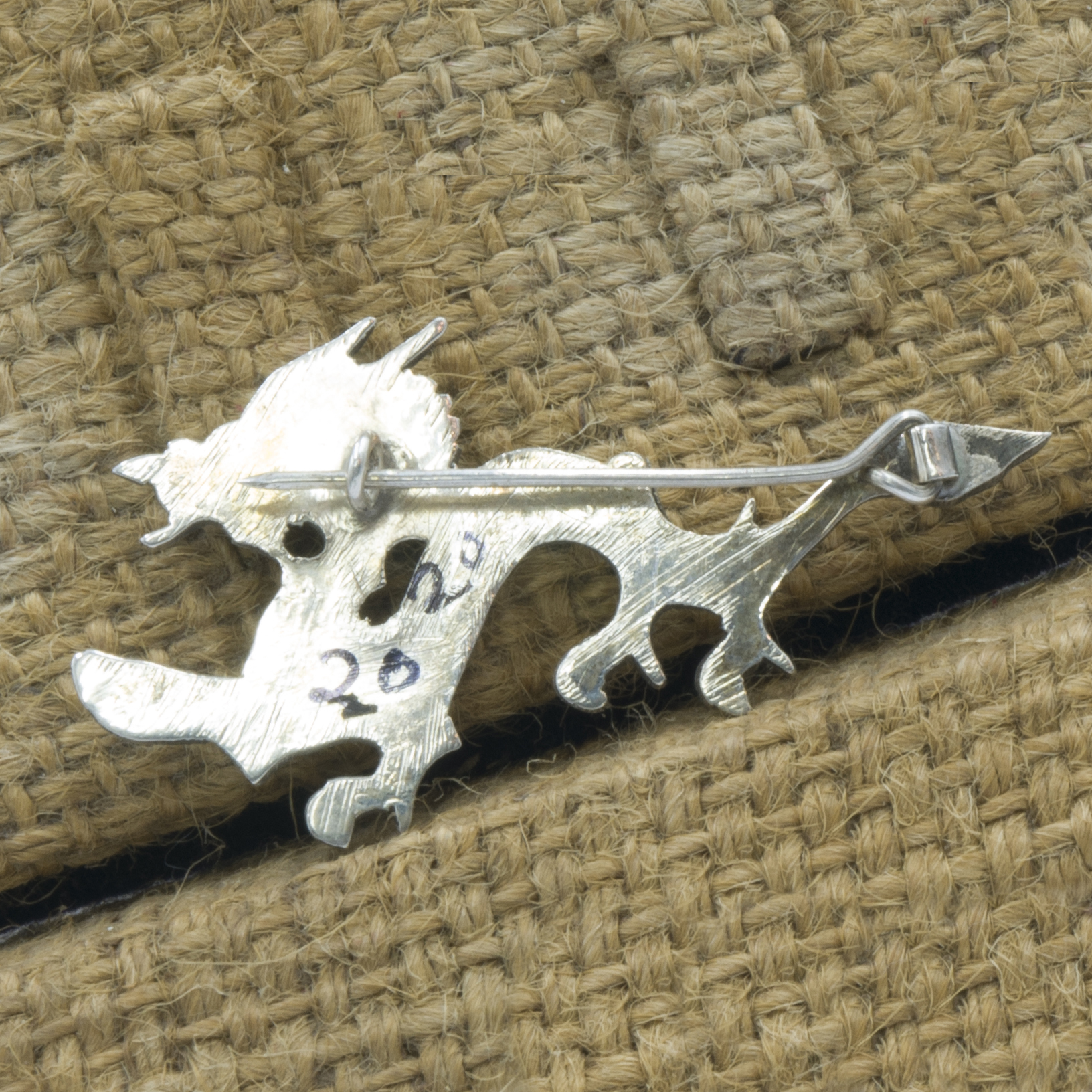 Classic Sterling Silver Dragon Design Etched Brooch