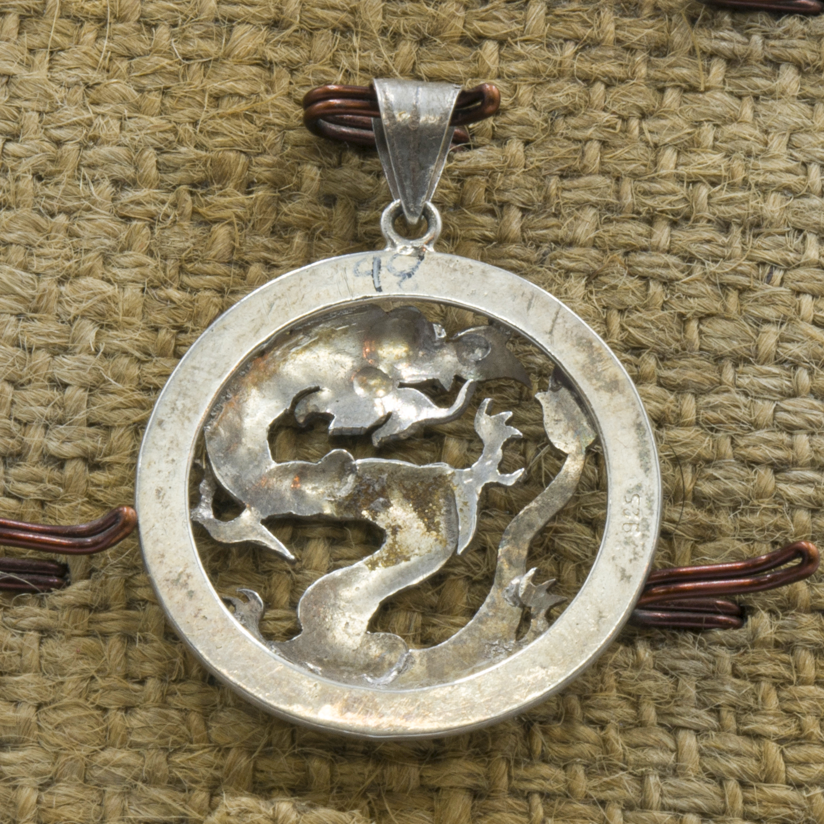 Classic Sterling Silver Dragon Theme Etched Pendant