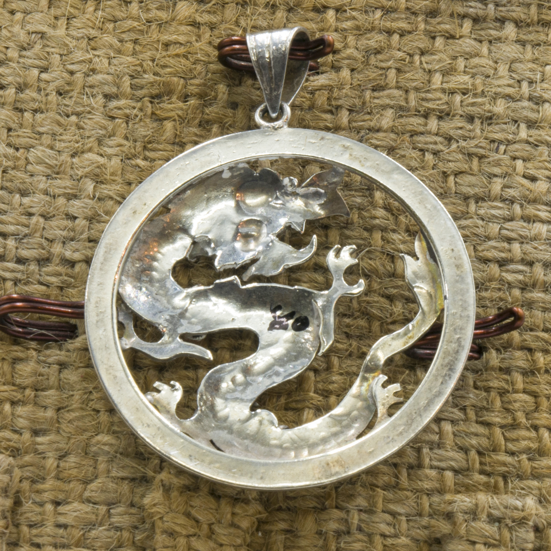 Classic Sterling Silver Dragon Theme Etched Pendant