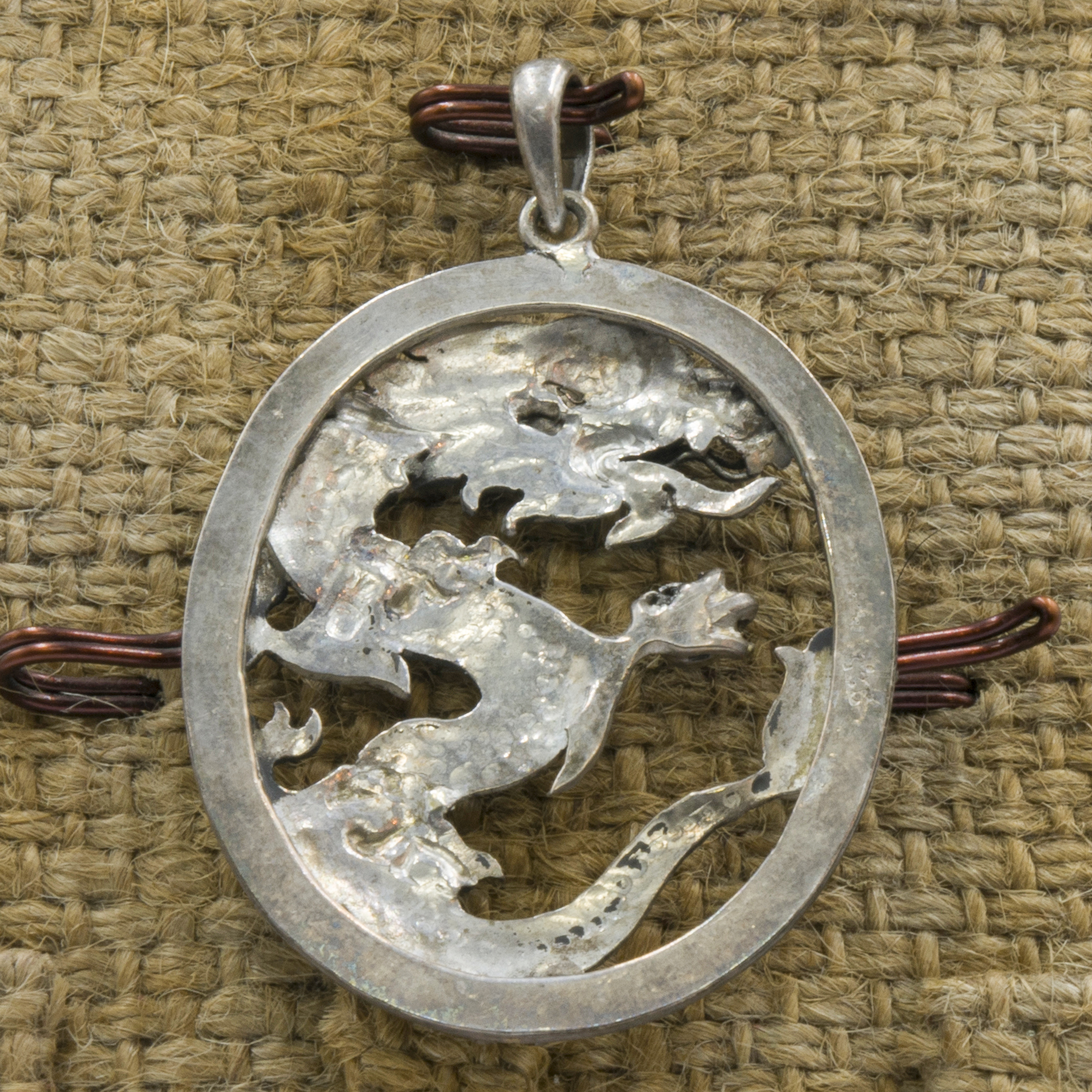 Classic Sterling Silver Dragon Theme Etched Pendant