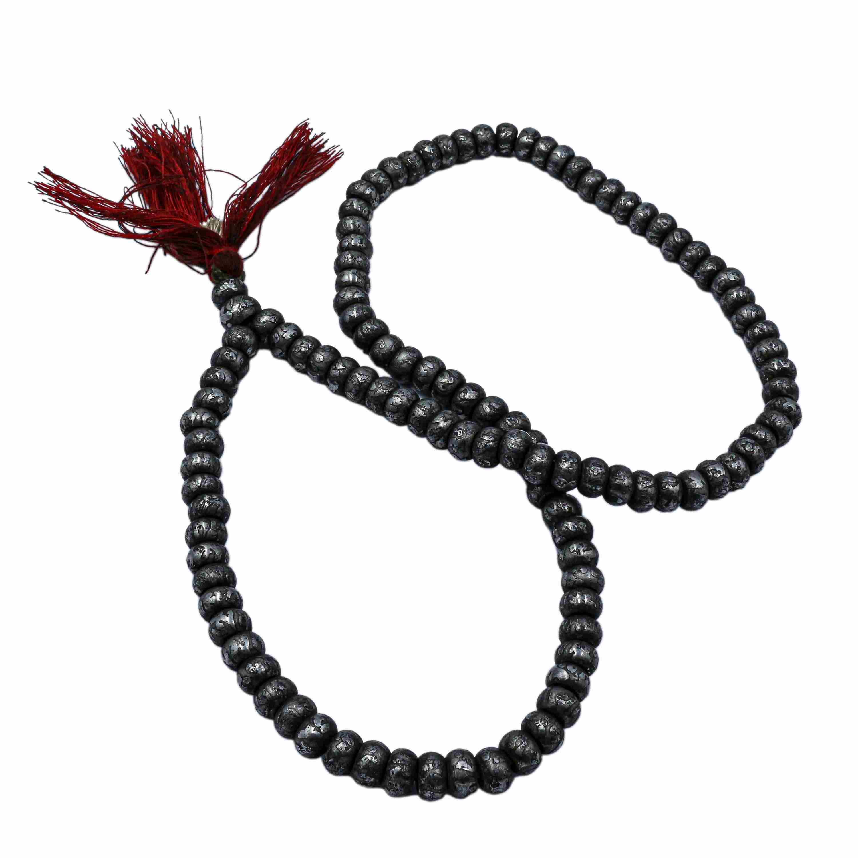 8mm Iron Mala With Sculpted Om Mane Padme Hum On The Beads