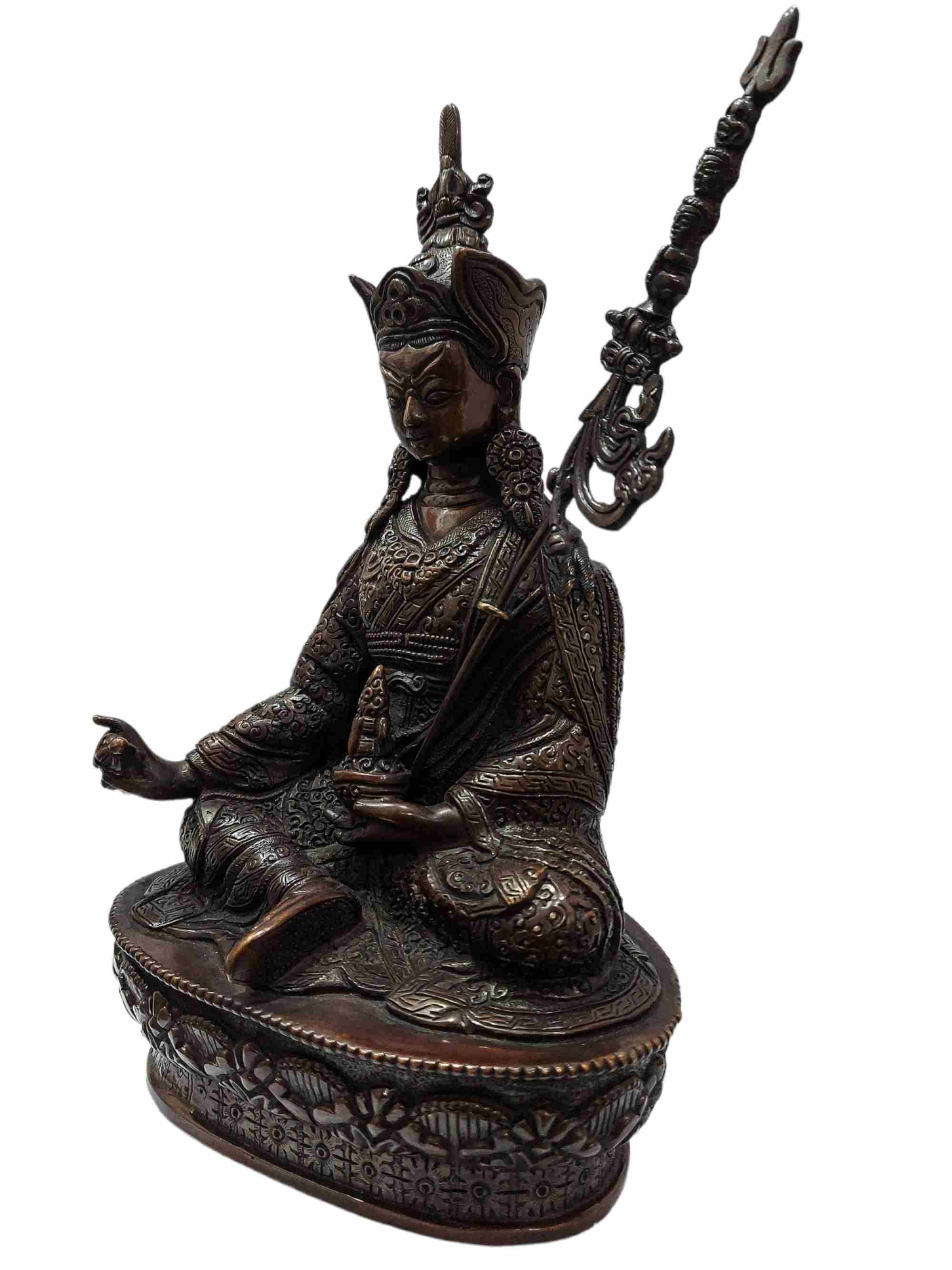 Buddhist Handmade Statue Of Padmasambhava guru Rinpoche, chocolate Oxidized