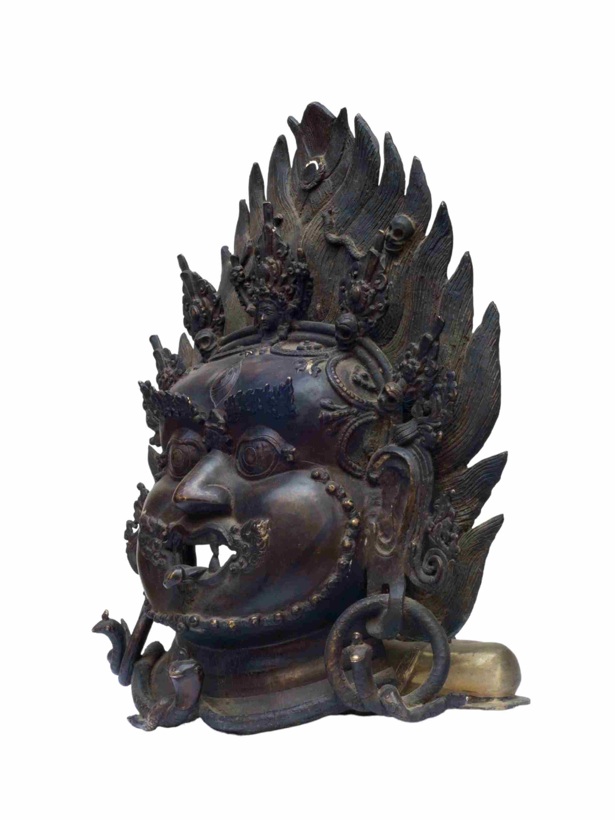 bhairav Metal Mask, Buddhist Handmade Ritual Mask, Antique Finishing