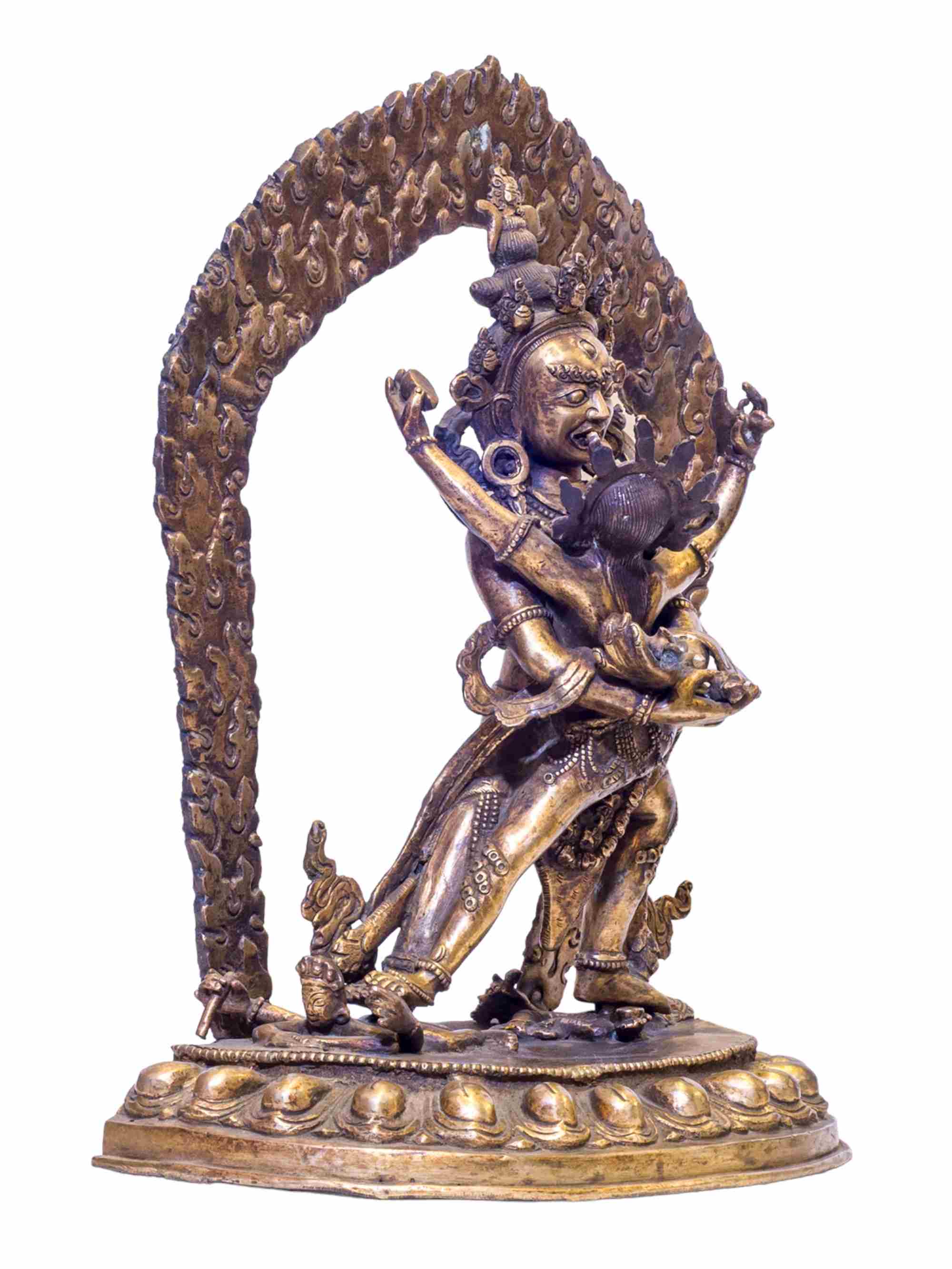 Buddhist Handmade Statue Of Chakrasamvara- Heruka, antique Finishing, gold Plated, rare Find