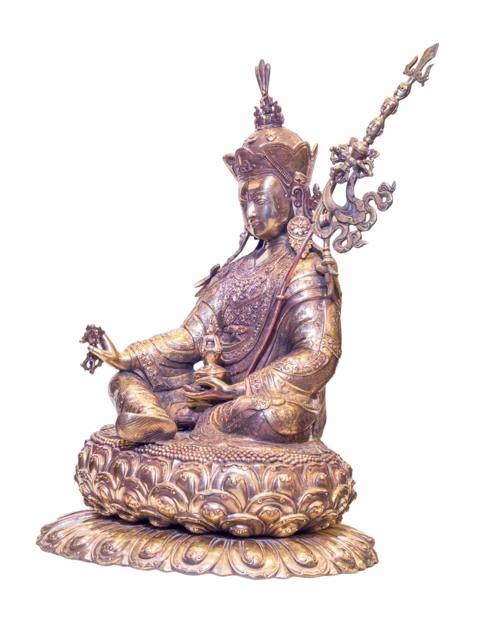 Buddhist Handmade Statue Of Padmasambhava guru Rinpoche, antique Finishing, gold Plated