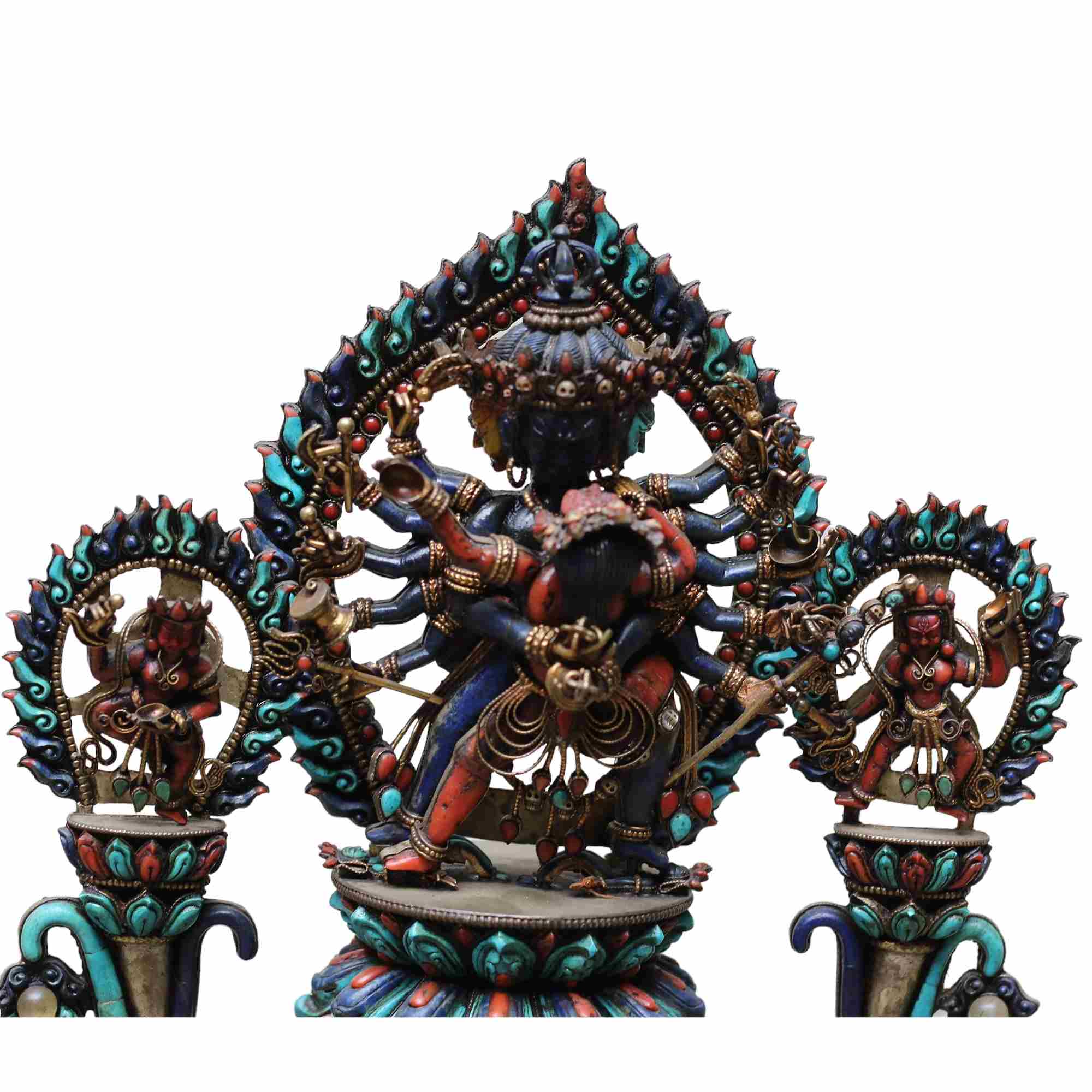 White Metal Chakrasambara With Two Guards With All original Stone Works