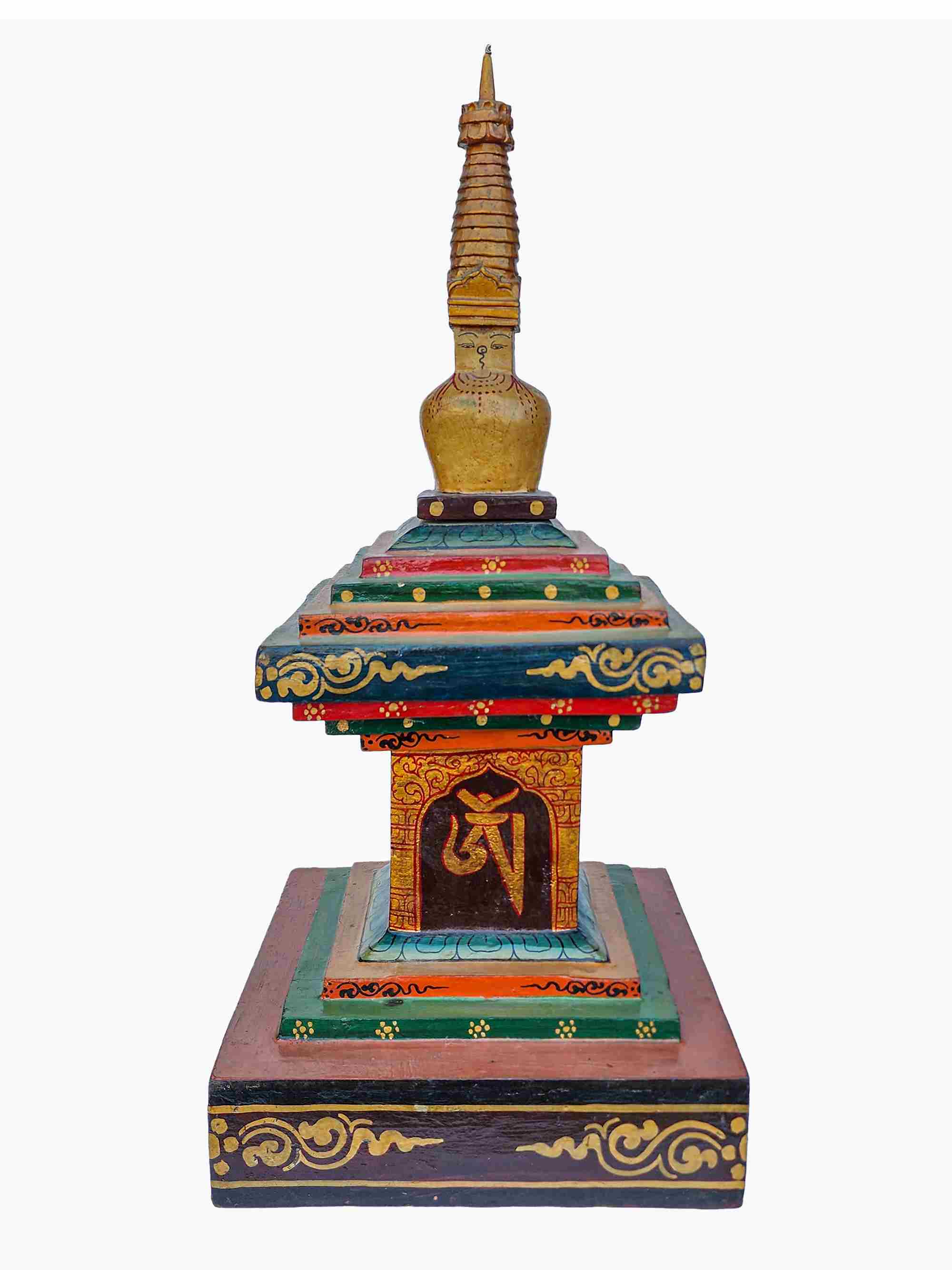 Buddhist wooden, Statue Of Stupa traditional Color, painted