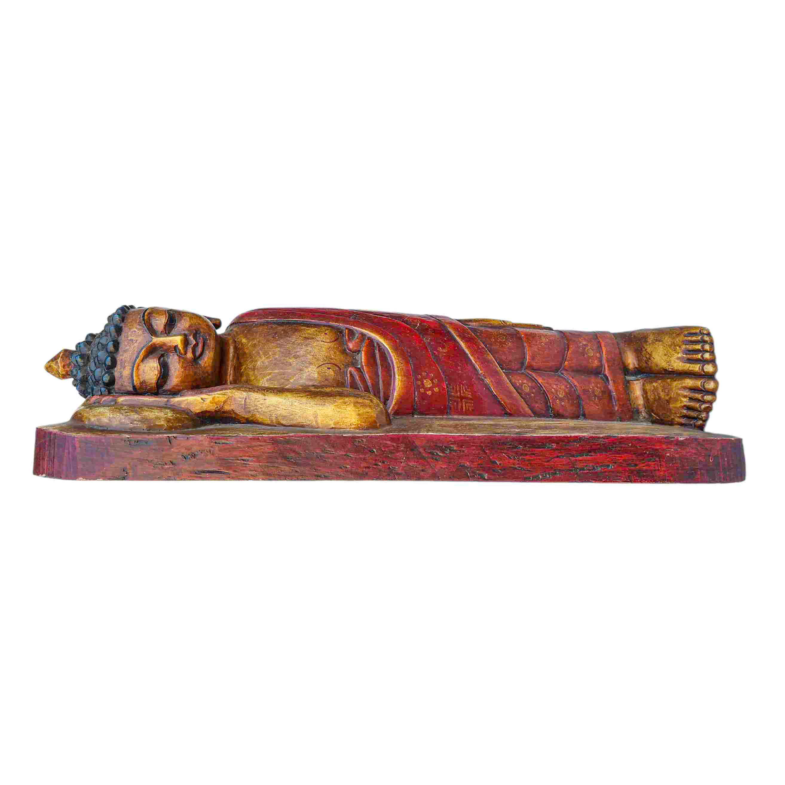 Buddhist Handmade Wooden Statue Of Sleeping Buddha, painted