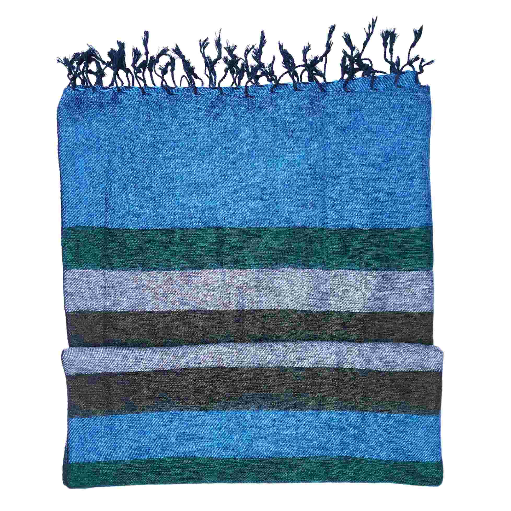 Nepali Handmade Made acrylic Yak Wool Stripe Blanket, large Size