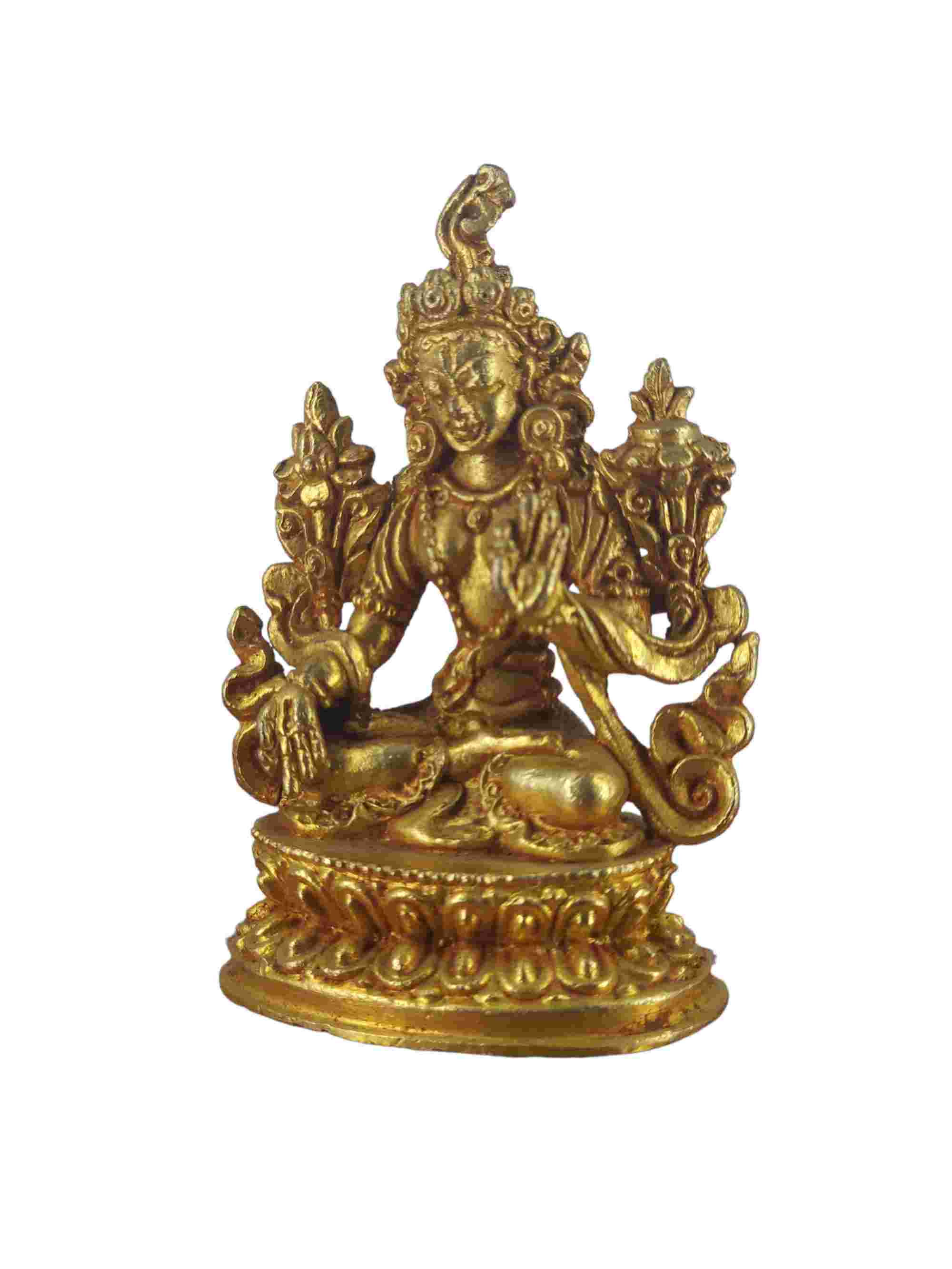 Buddhist Miniature Statue Of White Tara, gold Plated