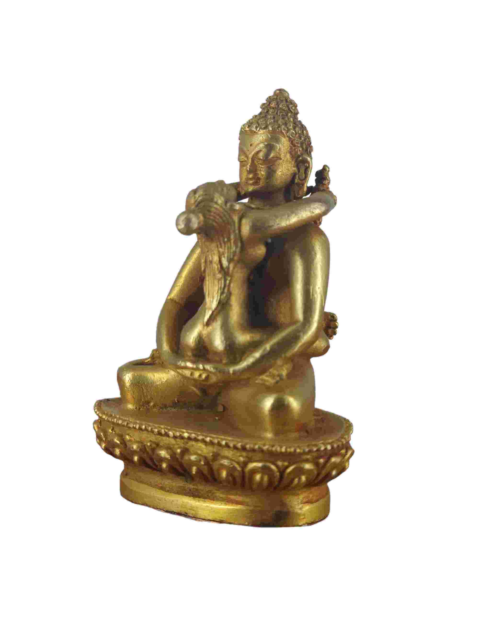 Buddhist Miniature Statue Of Samantabhadra buddha Shakti, gold Plated