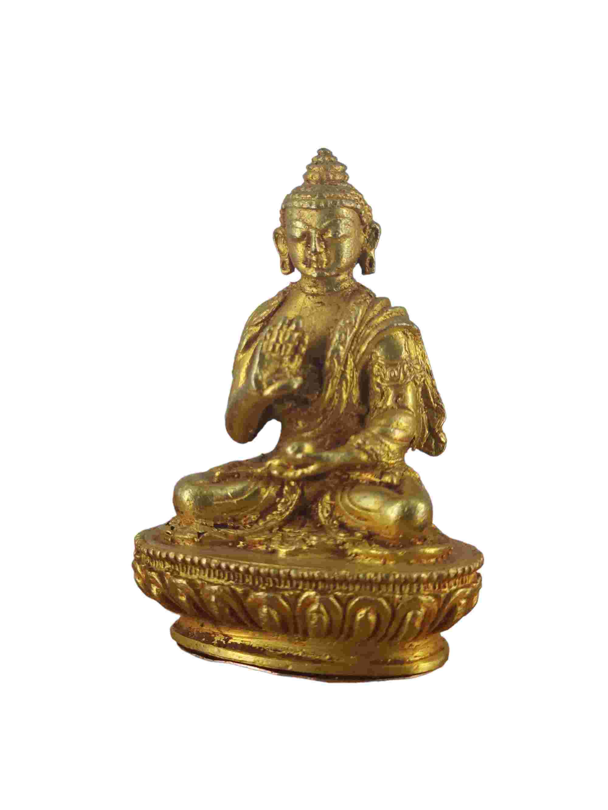 Buddhist Miniature Statue Of Amoghasiddhi Buddha, gold Plated