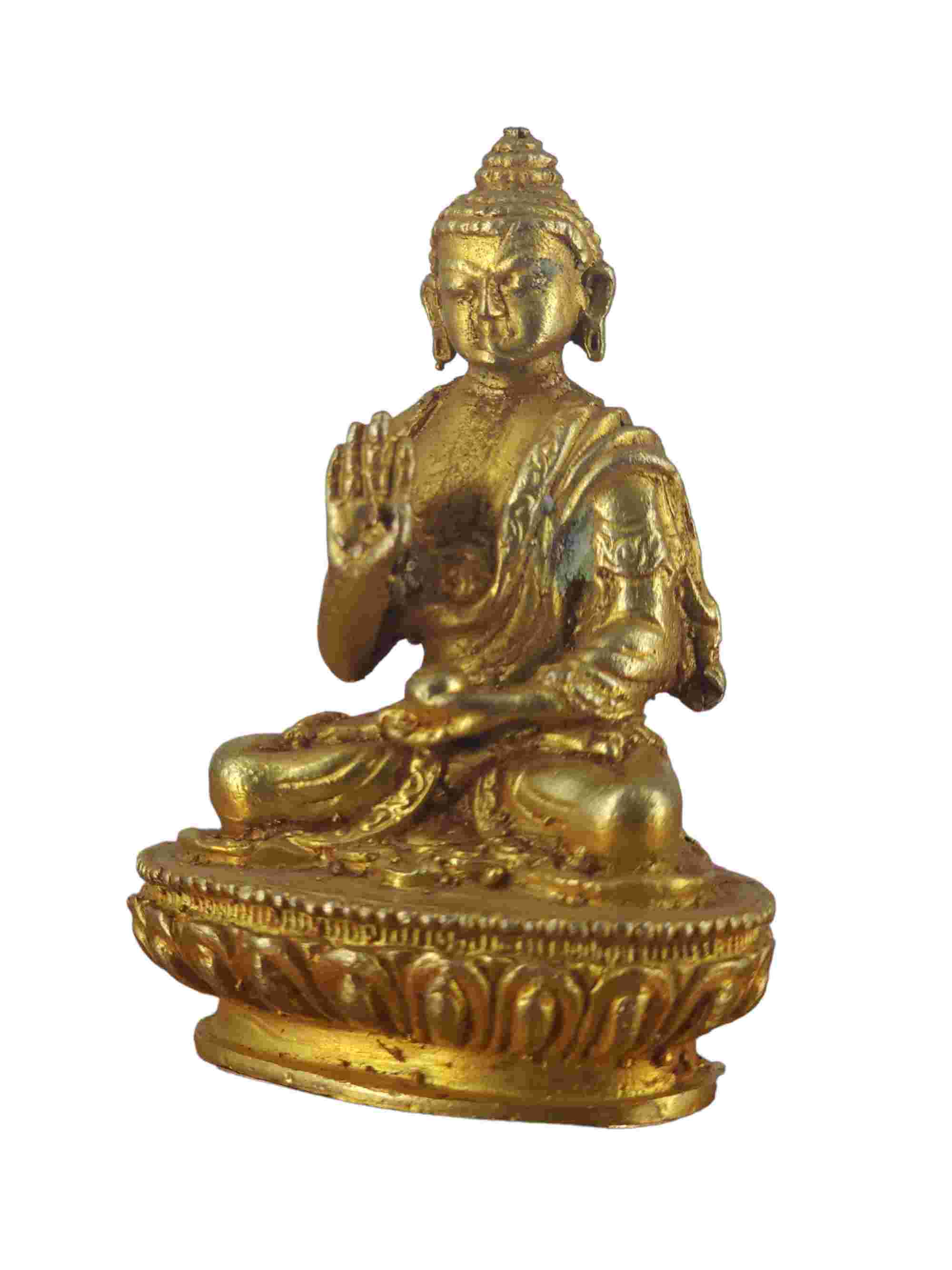 Buddhist Miniature Statue Of Amoghasiddhi Buddha, gold Plated