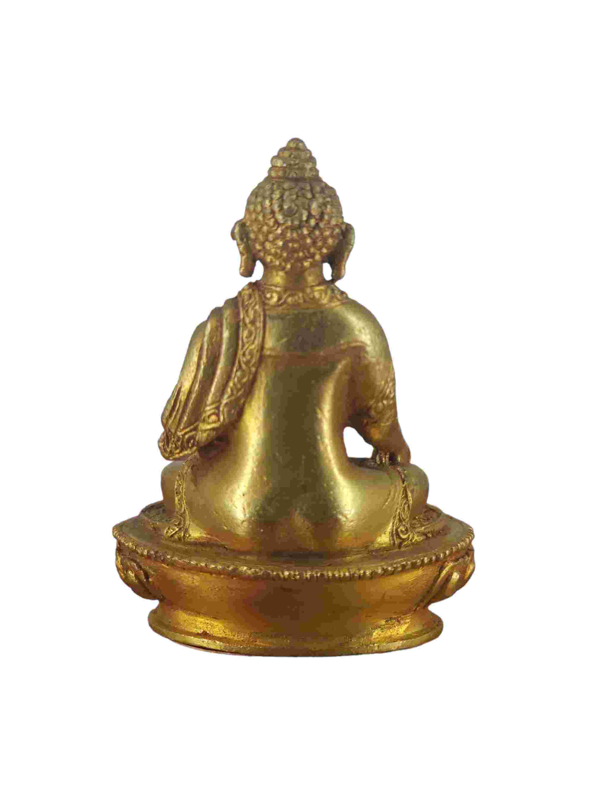 Buddhist Miniature Statue Of Medicine Buddha, gold Plated
