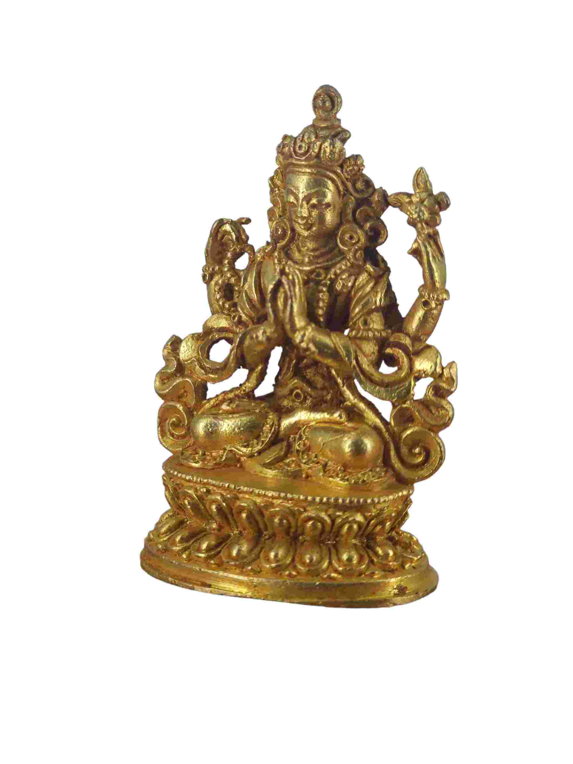 Buddhist Miniature Statue Of Chenrezig, gold Plated