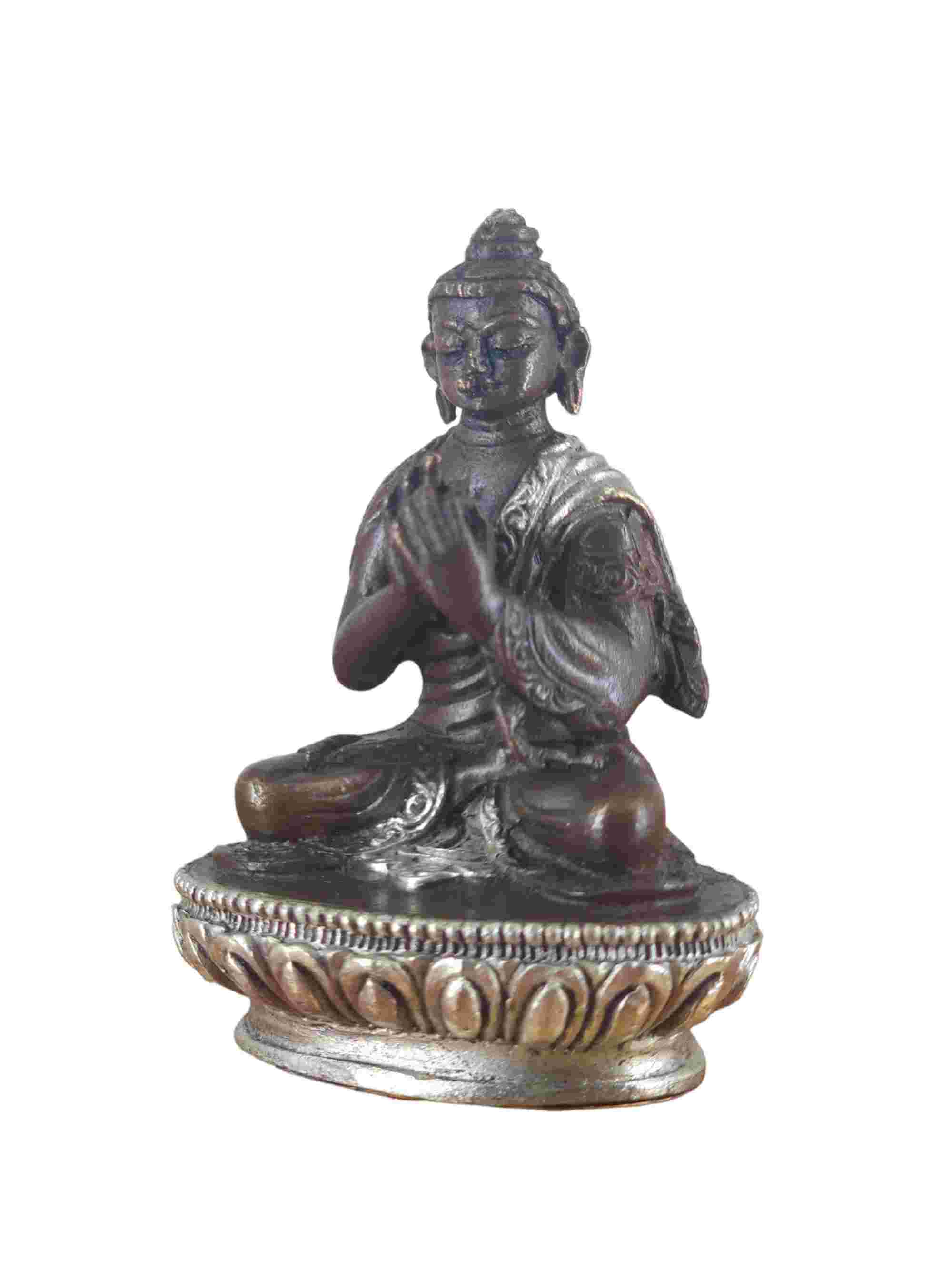 Buddhist Miniature Statue Of Vairochana Buddha, chocolate Oxidized