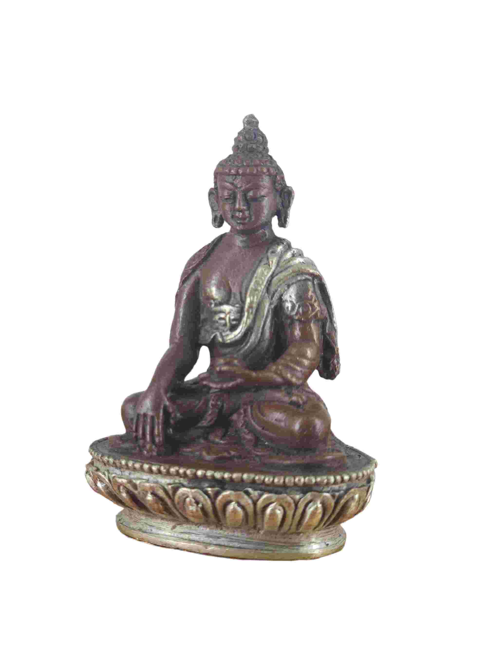 Buddhist Miniature Statue Of Shakyamuni Buddha, chocolate Oxidized