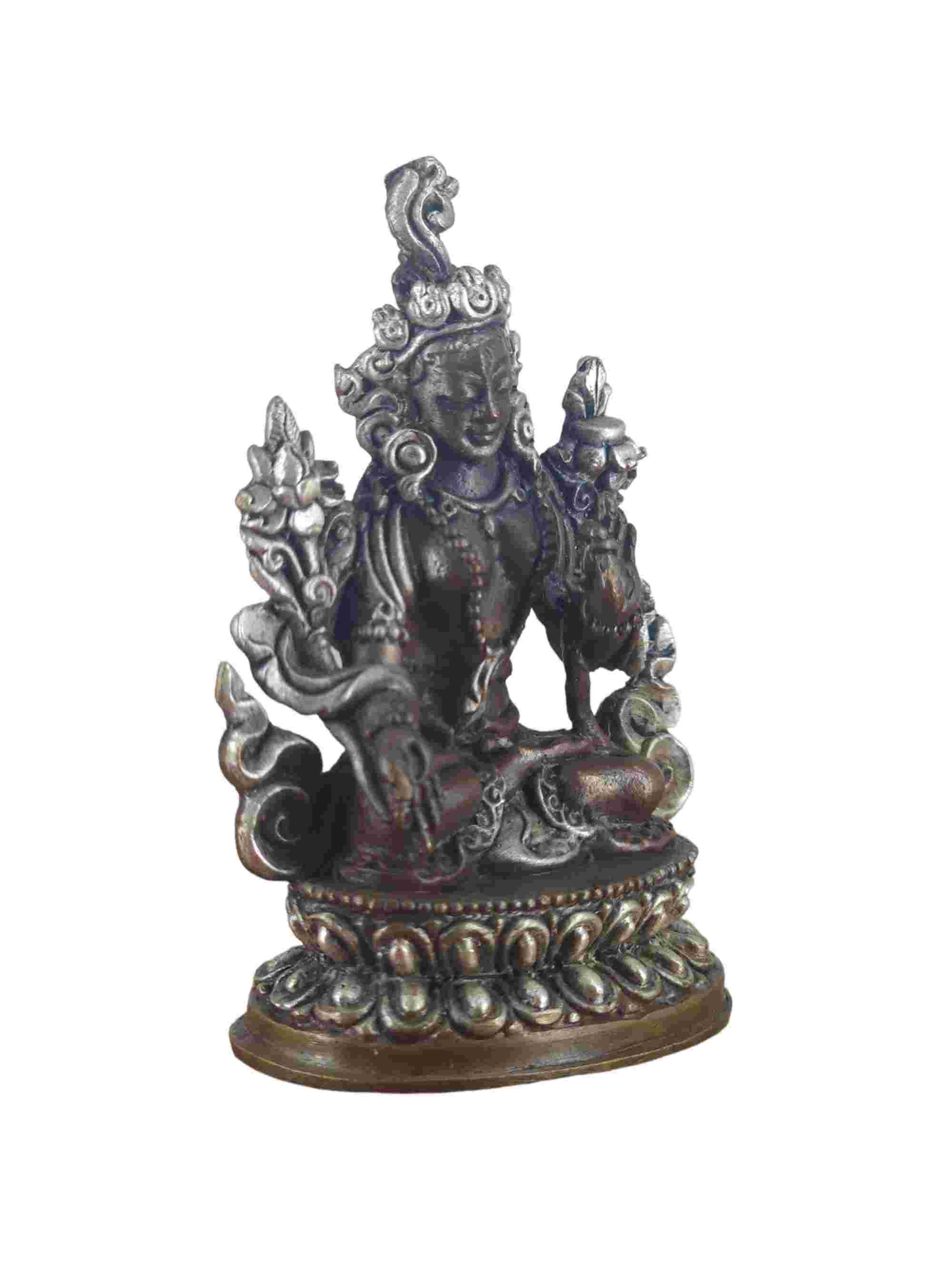 Buddhist Miniature Statue Of White Tara, chocolate Oxidized