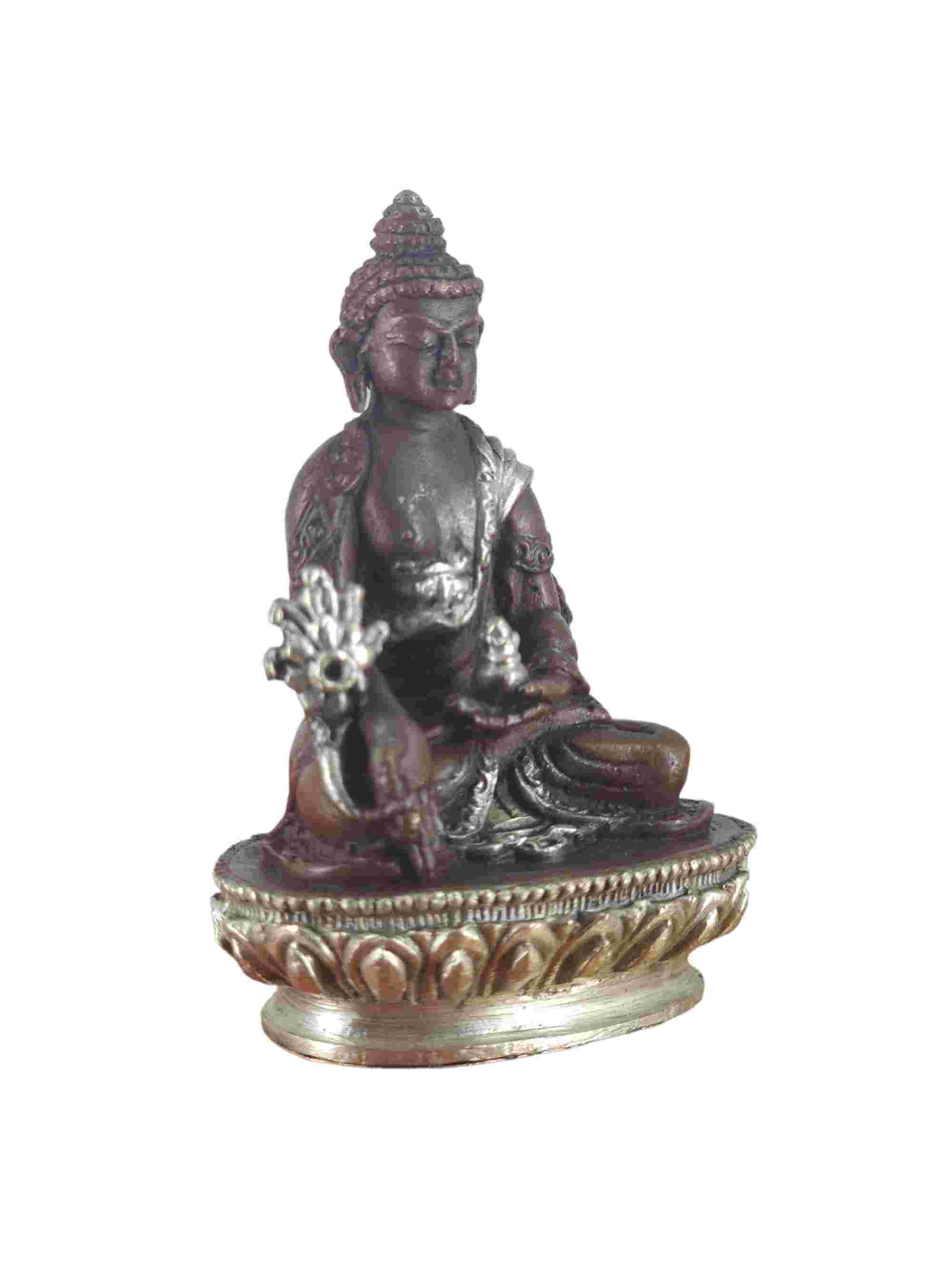 Buddhist Miniature Statue Of Medicine Buddha, chocolate Oxidized