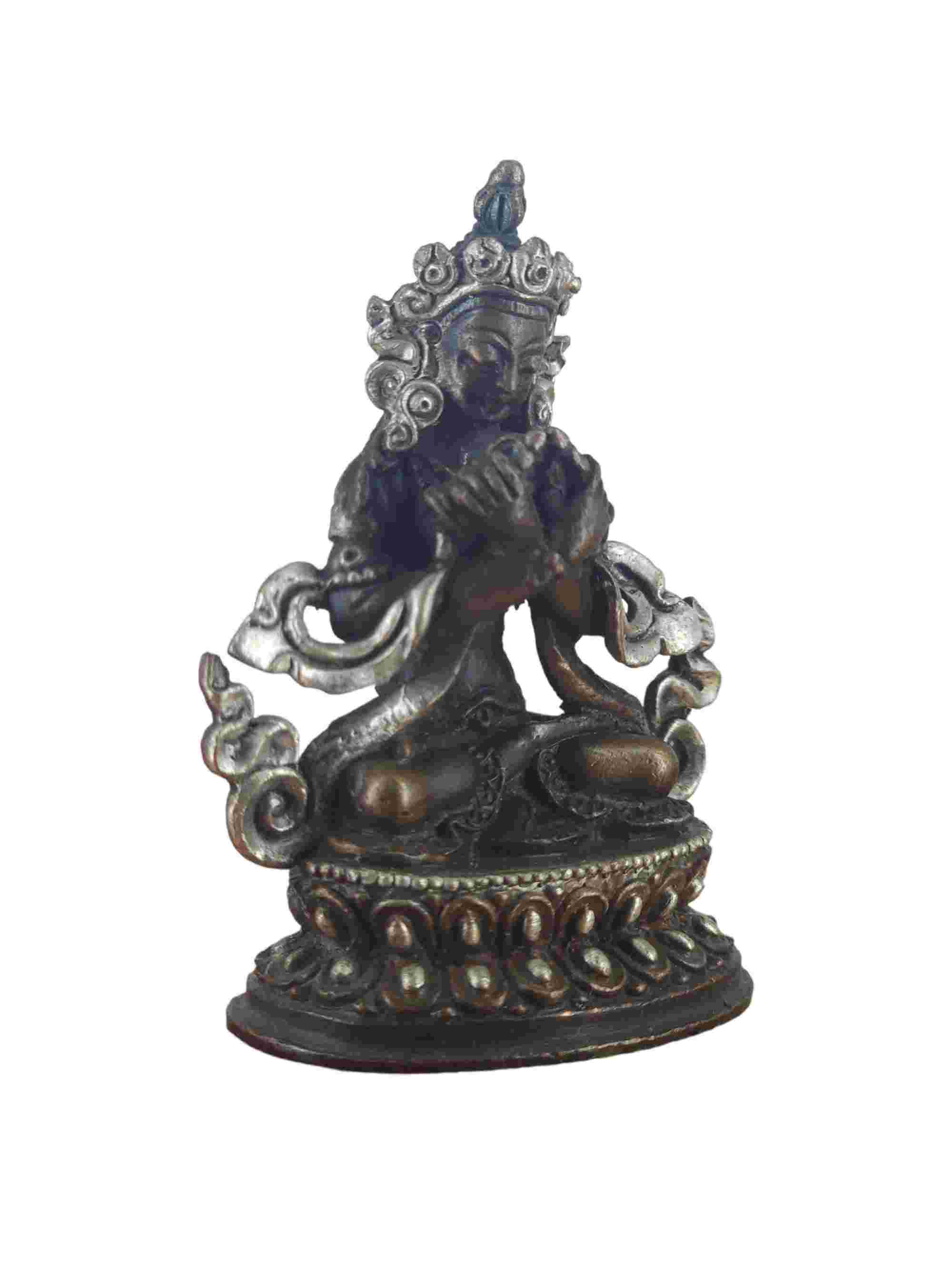 Buddhist Miniature Statue Of Vajradhara, silver And Chocolate Oxidized