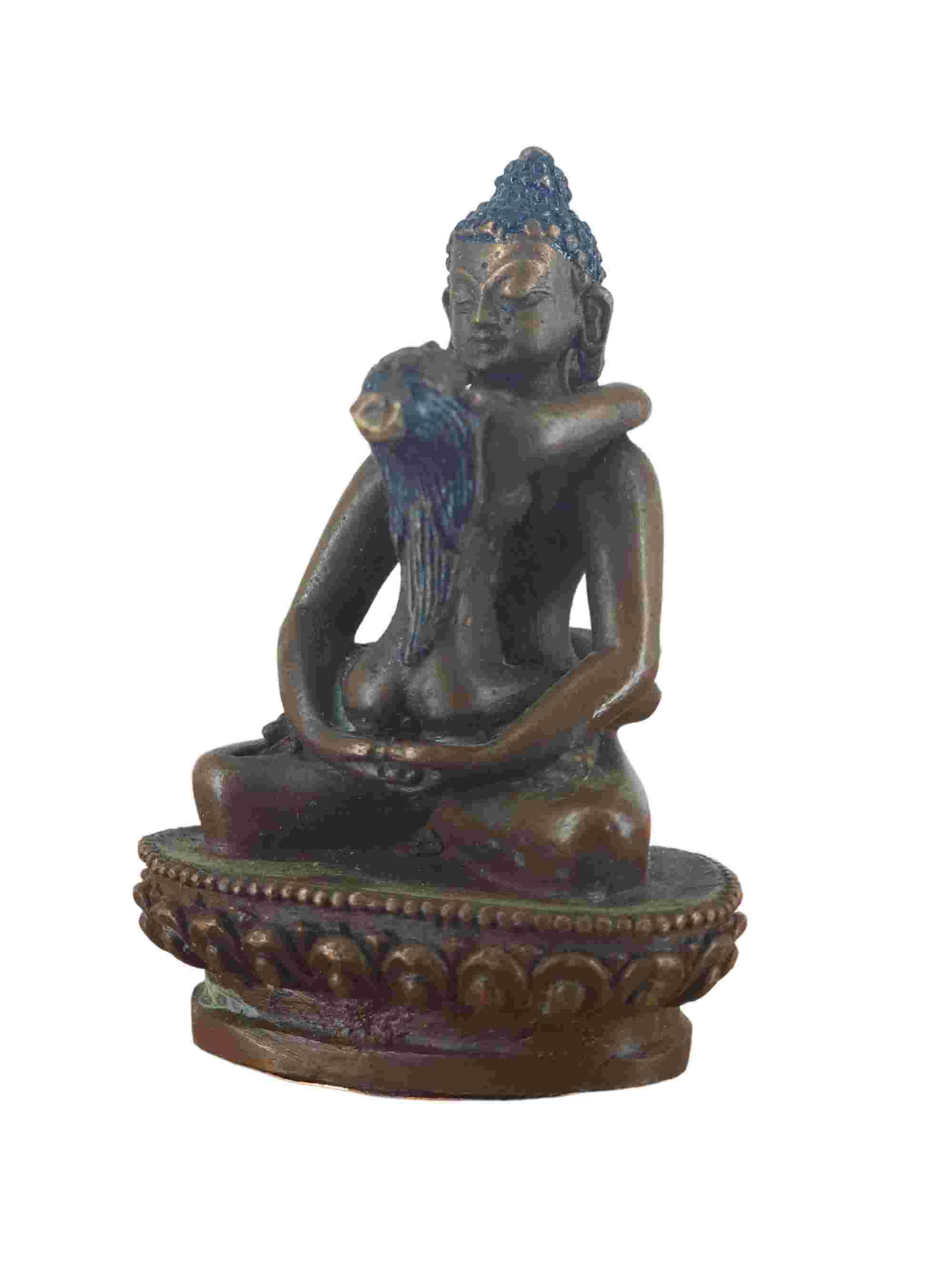 Buddhist Miniature Statue Of Samantabhadra, chocolate Oxidized