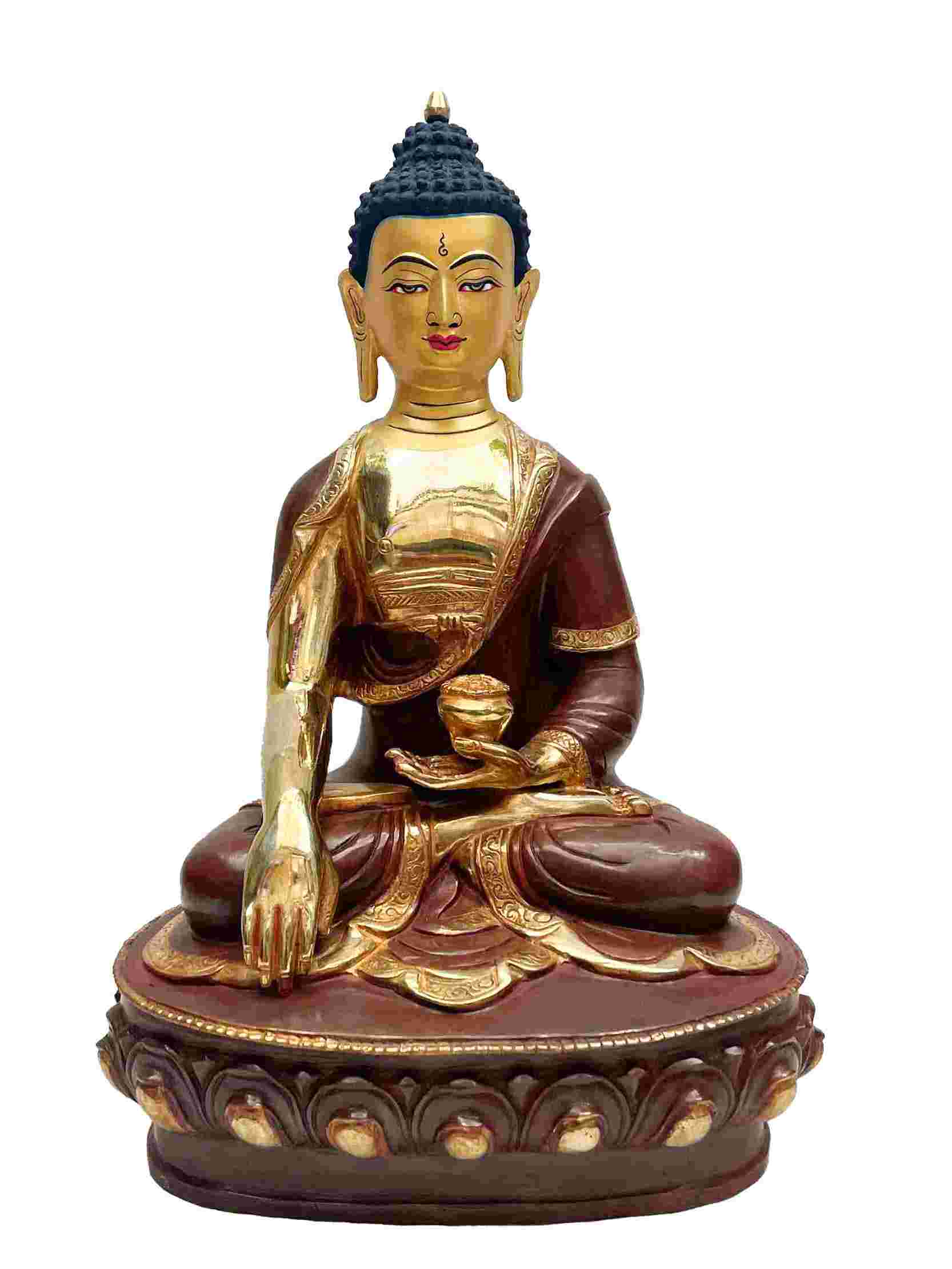 Buddhist Handmade Statue Of Pancha Buddha amoghasiddhi Buddha, Shakyamuni Buddha, Ratnasambhava Buddha,vairochana Buddha, Amitabha Buddha, partly Gold Plated With Painted Face