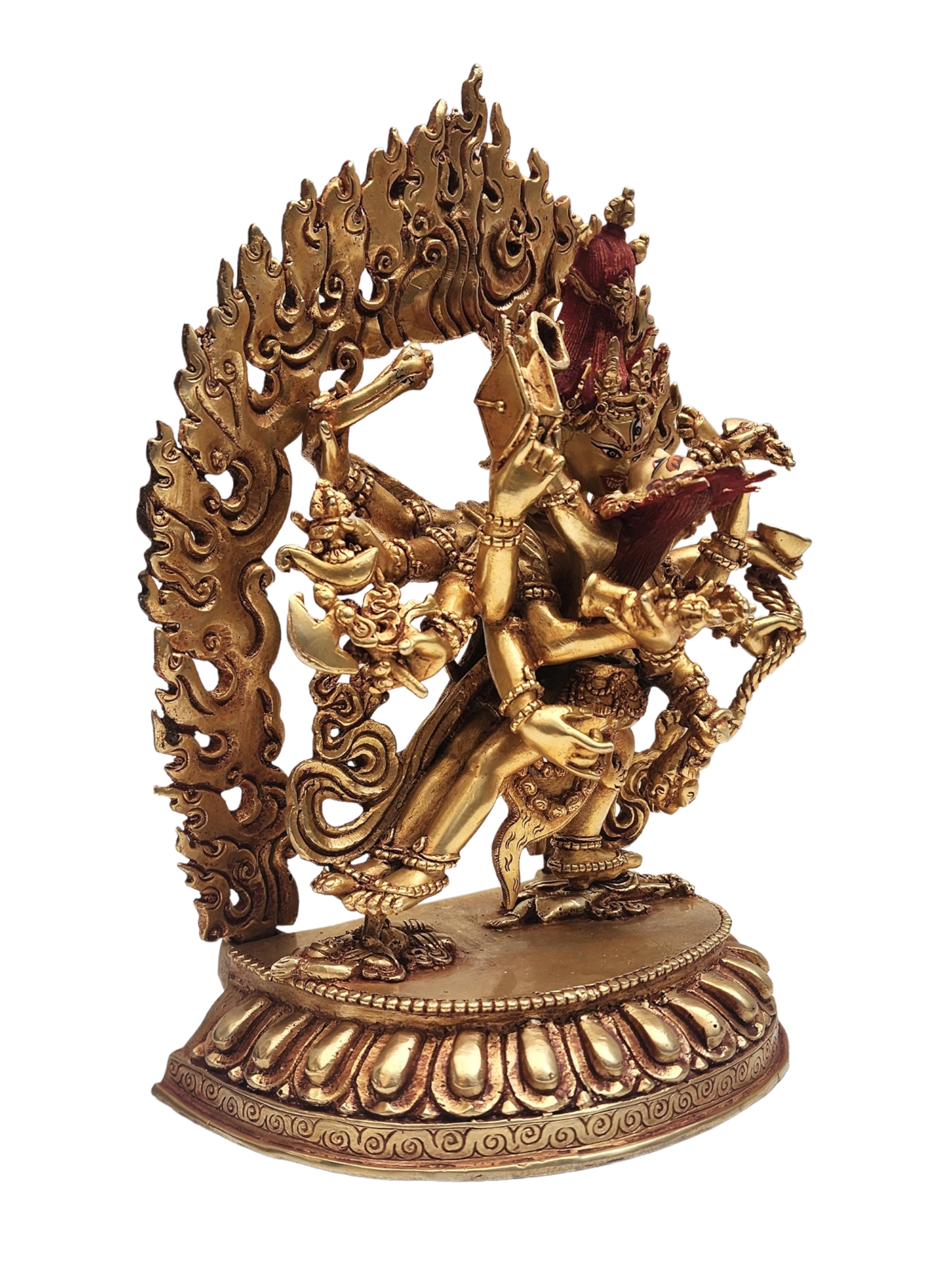 Buddhist Statue Of chakrasamvara, With Full Gold Plated And Painted Face
