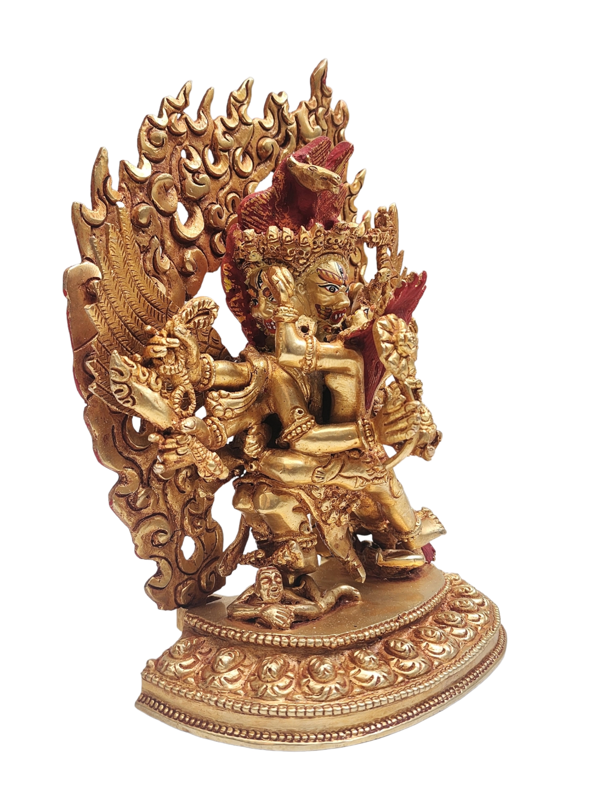 Buddhist Statue Of hayagriva, With Full Gold Plated And Painted Face