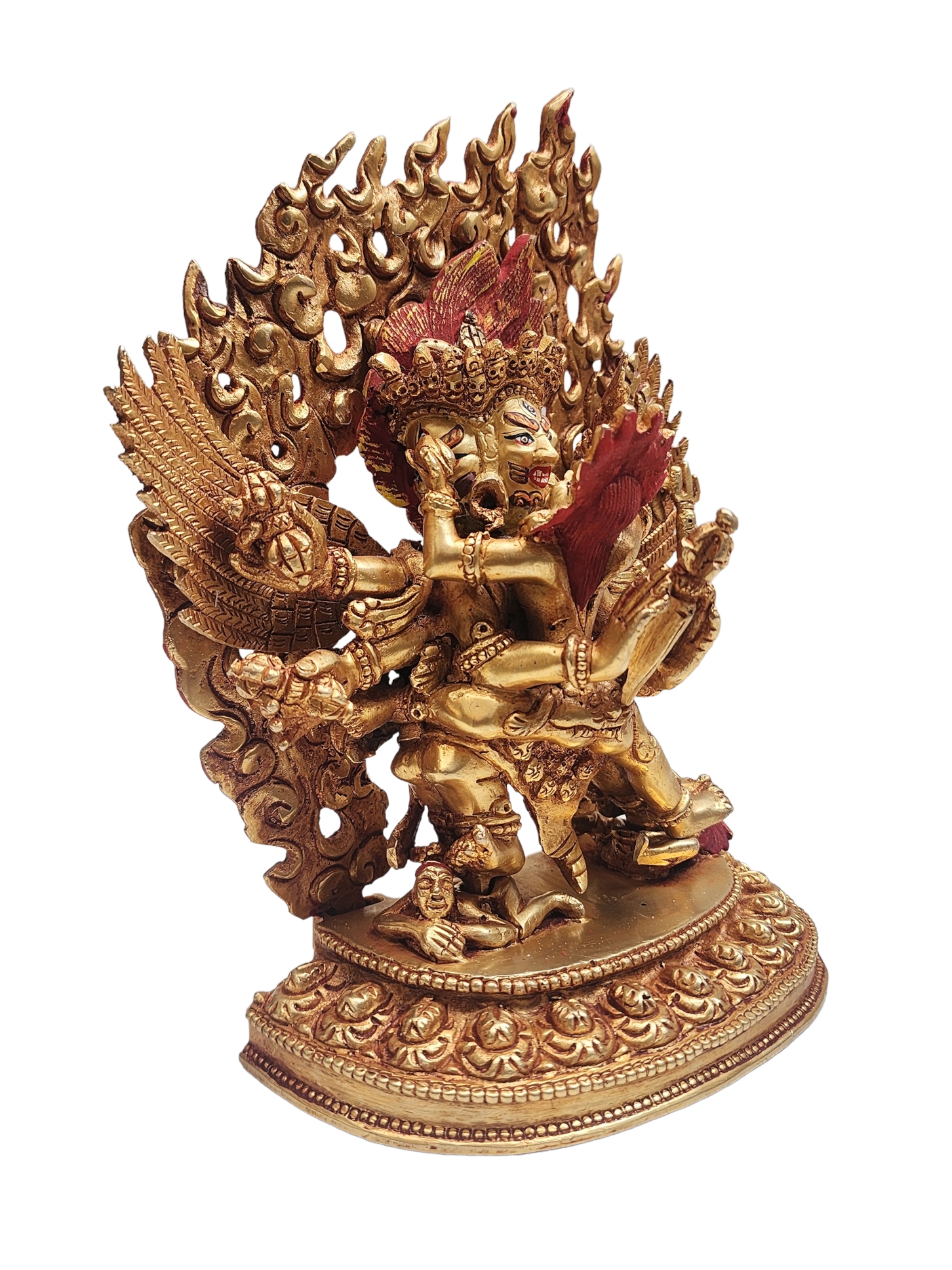 Buddhist Statue Of vajrakilaya - Dorje Phurba, With Full Gold Plated And Painted Face