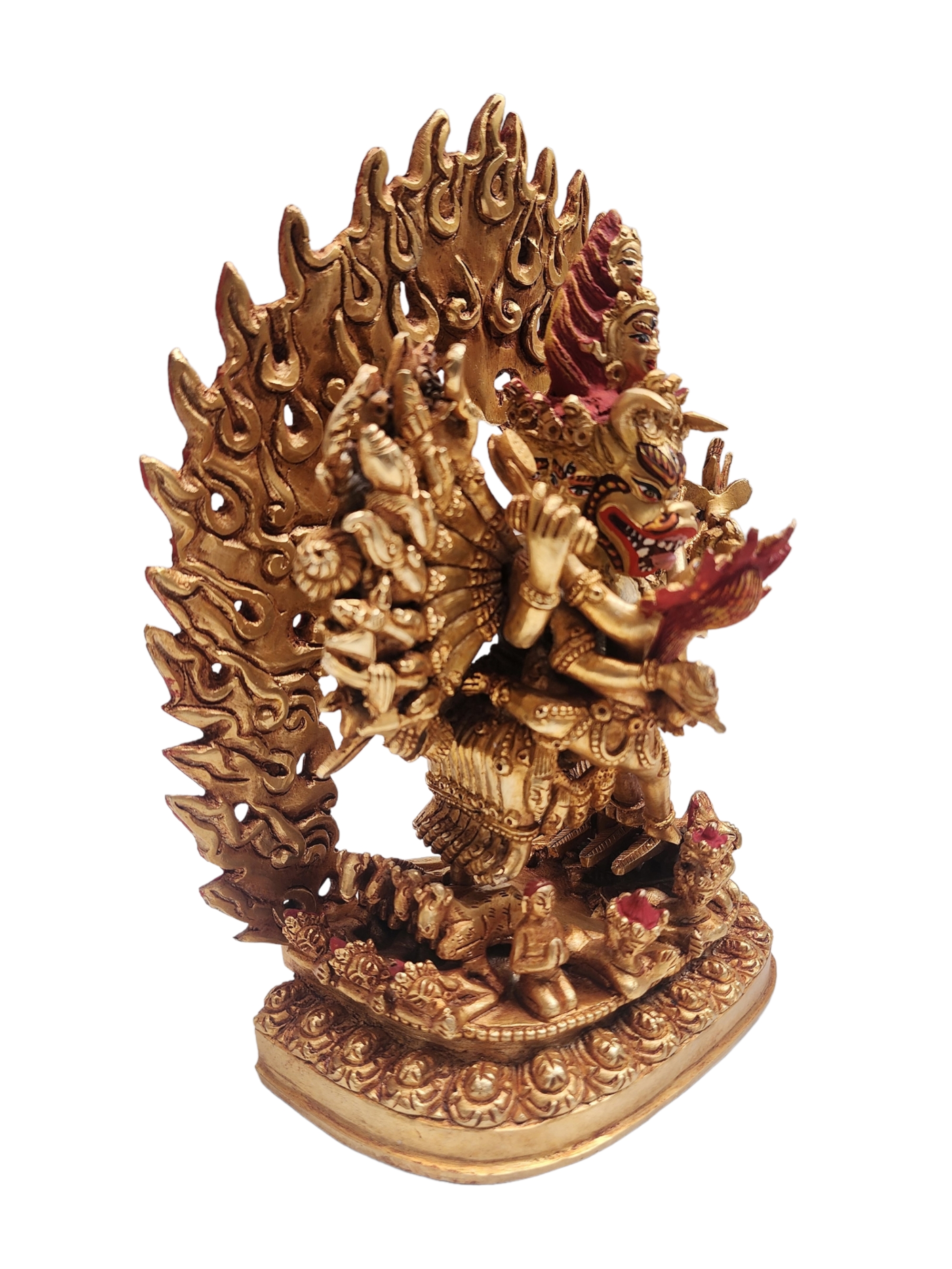 Buddhist Statue Of yamantaka Vajrabhairava, With Full Gold Plated And Painted Face